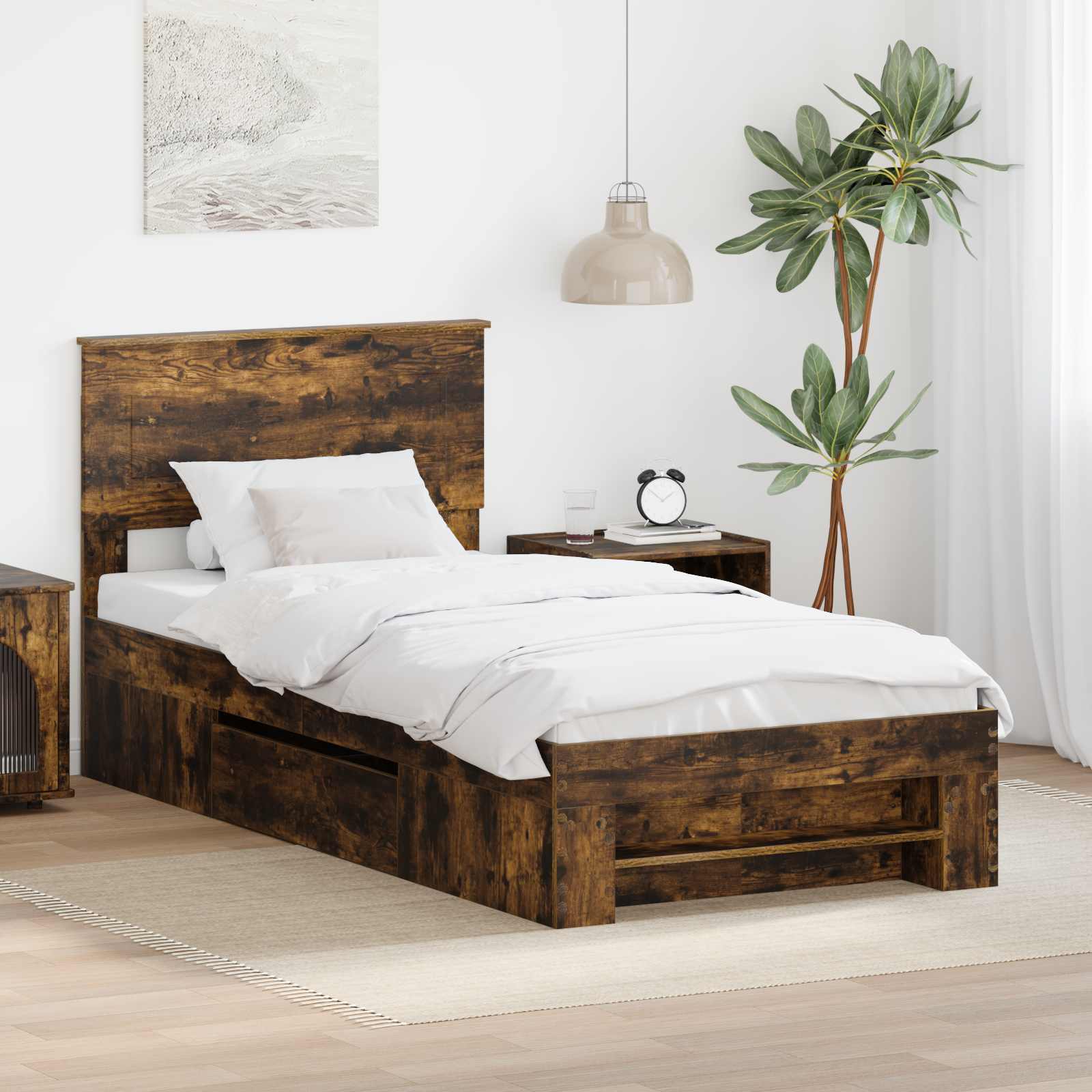 Σκελετός Κρεβατιού Καπνιστό Δρύς 90 x 200 cm Επεξεργασμένο ξύλο