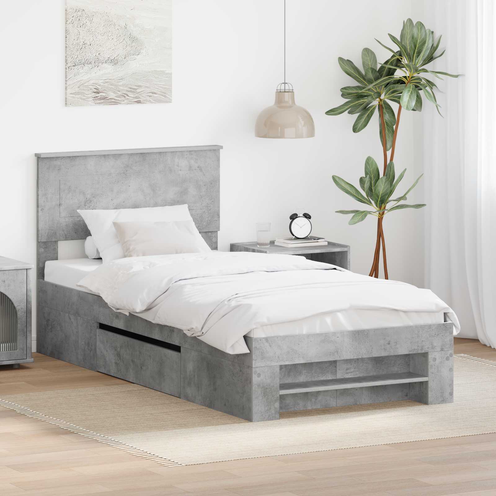 Σκελετός Κρεβατιού με κεφαλάρι Σκυρόδεμα Γκρι 80 x 200 cm