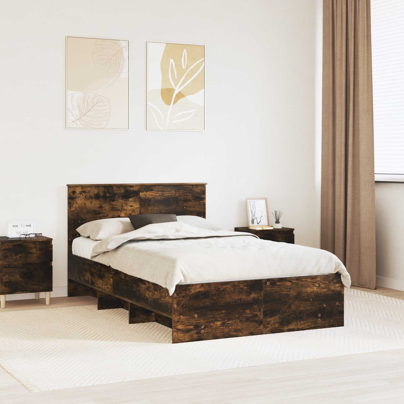 Σκελετός Κρεβατιού με κεφαλάρι Καπνιστό Δρύς 120 x 123 εκ. - Pakobazaar