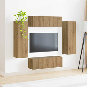 Σετ τοίχου για τηλεόραση 4 τμχ. Artisan Oak Επεξεργασμένο Ξύλο - Pakobazaar