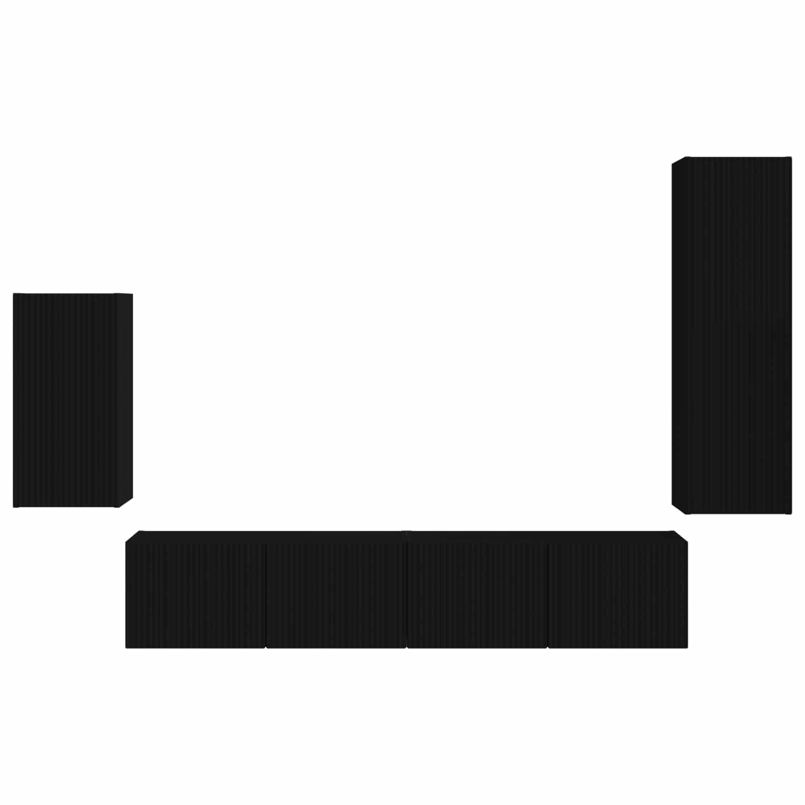 Σετ επίπλου τηλεόρασης Επιτοίχιο 4 pcs Μαύρο Επεξεργασμένο ξύλο