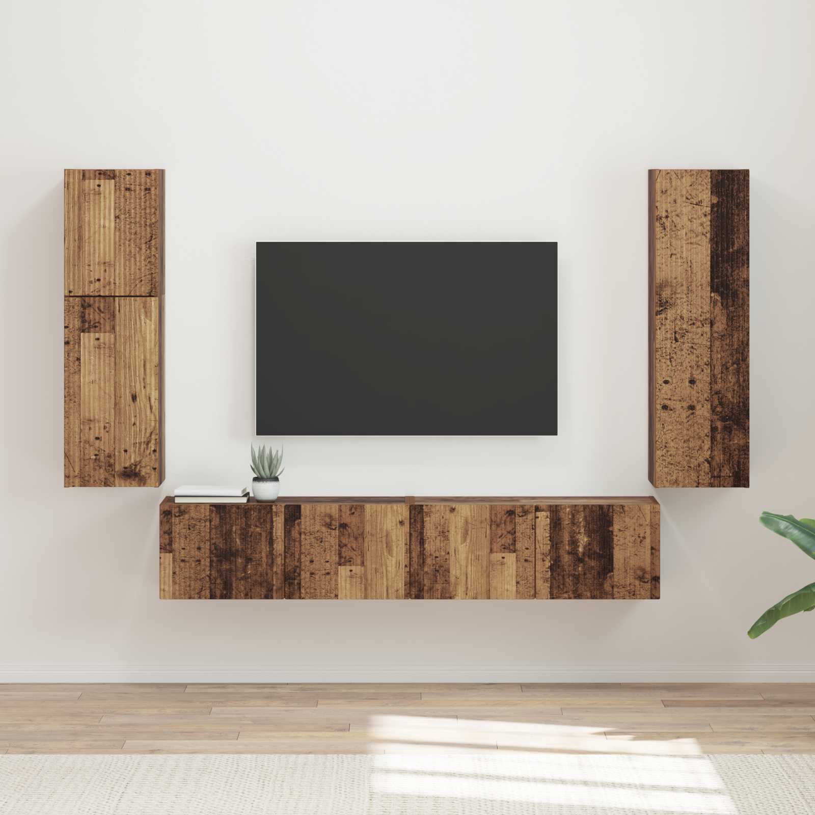Σετ επίπλου τηλεόρασης 4 pcs Παλιό ξύλο Επεξεργασμένο ξύλο