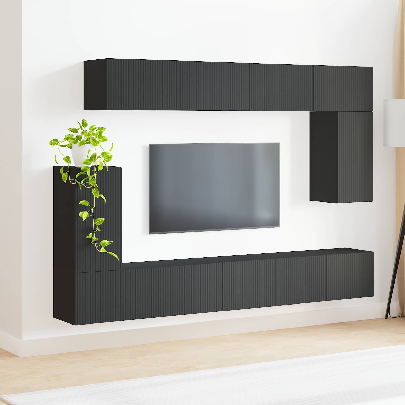 Σετ επίπλου τηλεόρασης Επιτοίχιο 5 pcs Μαύρο Επεξεργασμένο ξύλο