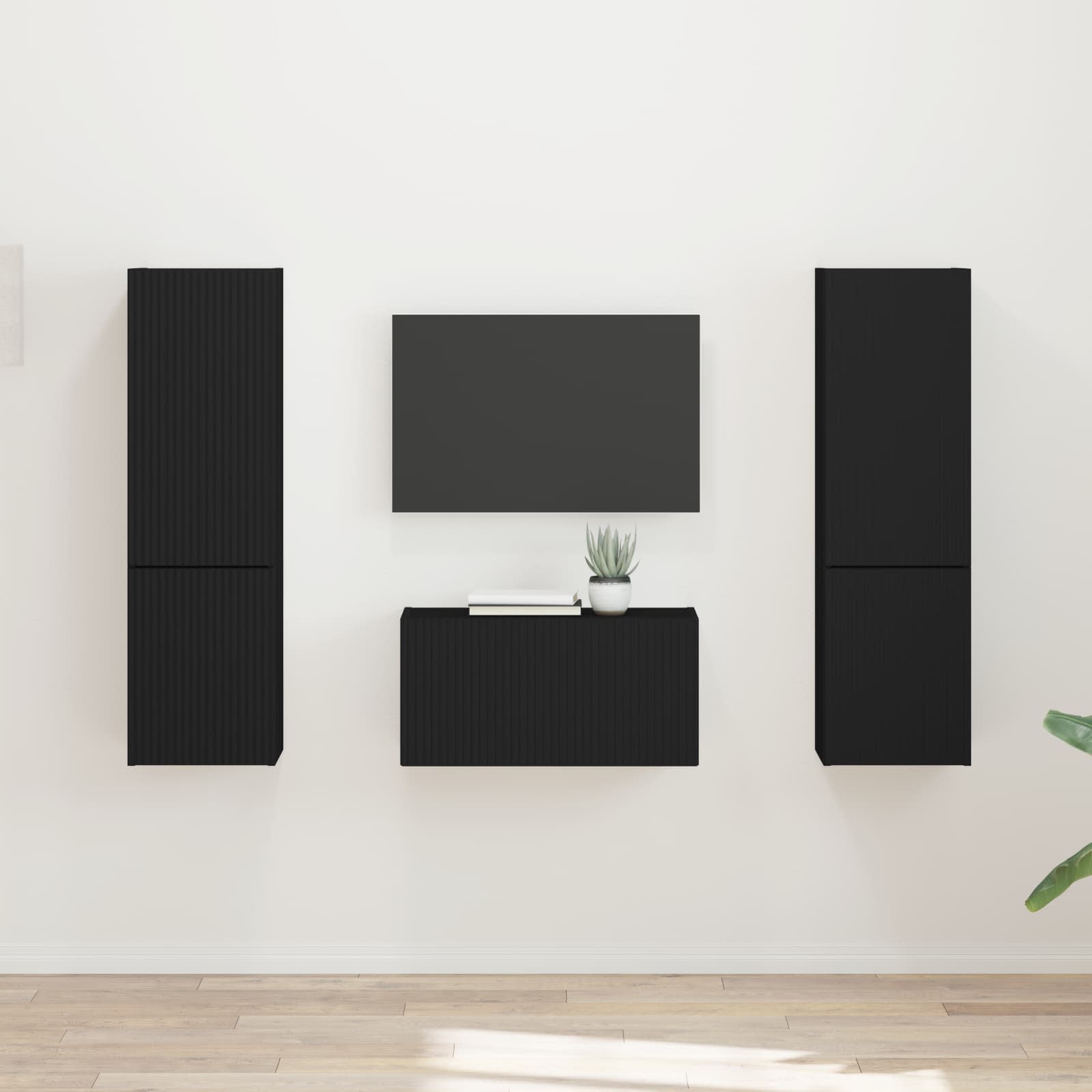 Σετ επίπλου τηλεόρασης 5 pcs Μαύρο Επεξεργασμένο ξύλο