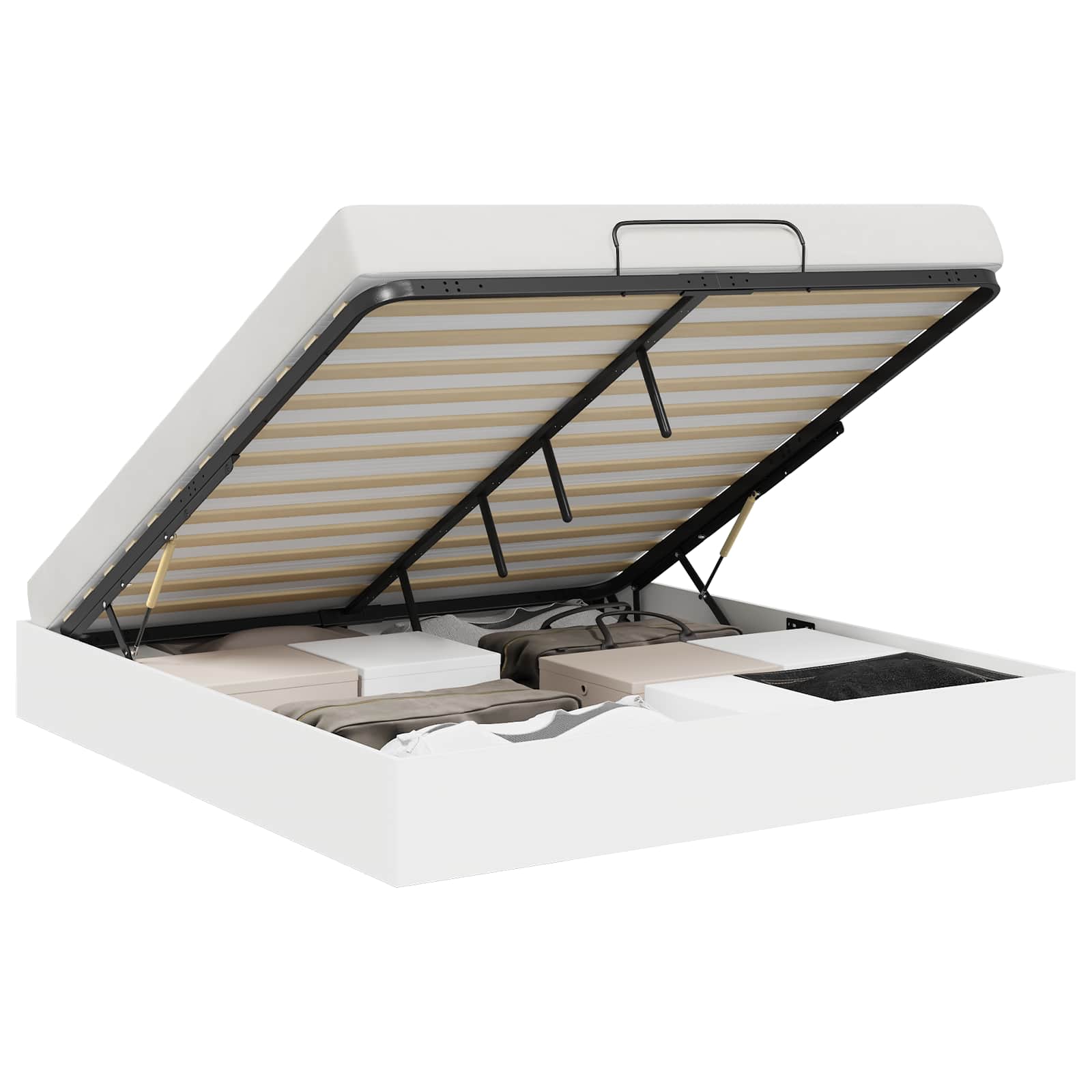 Κρεβάτι Οθωμανικού Τύπου με αποθήκευση Λευκός 203 x 180 x 25 εκ