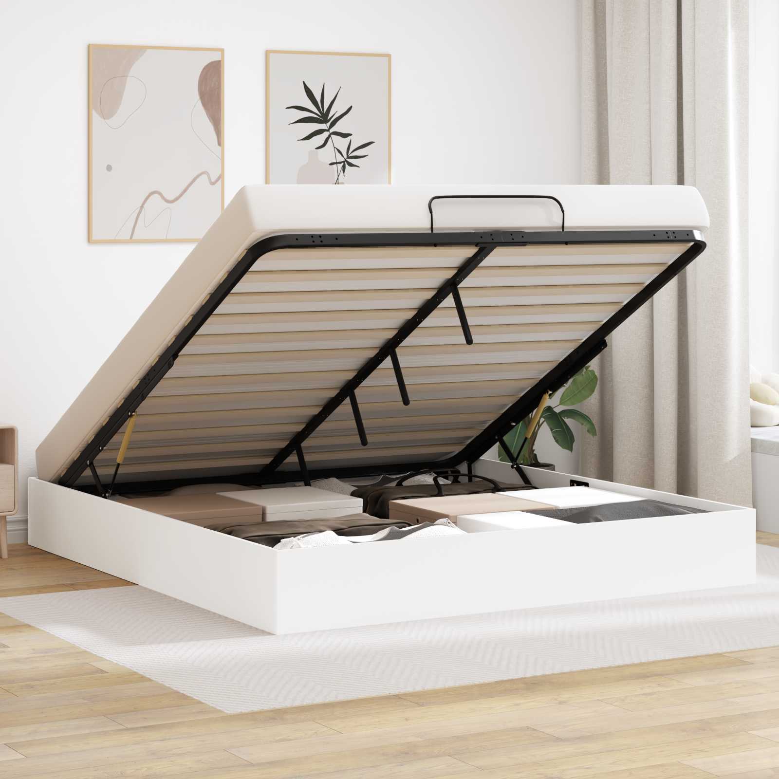 Κρεβάτι Οθωμανικού Τύπου με αποθήκευση Λευκός 203 x 160 x 25 εκ