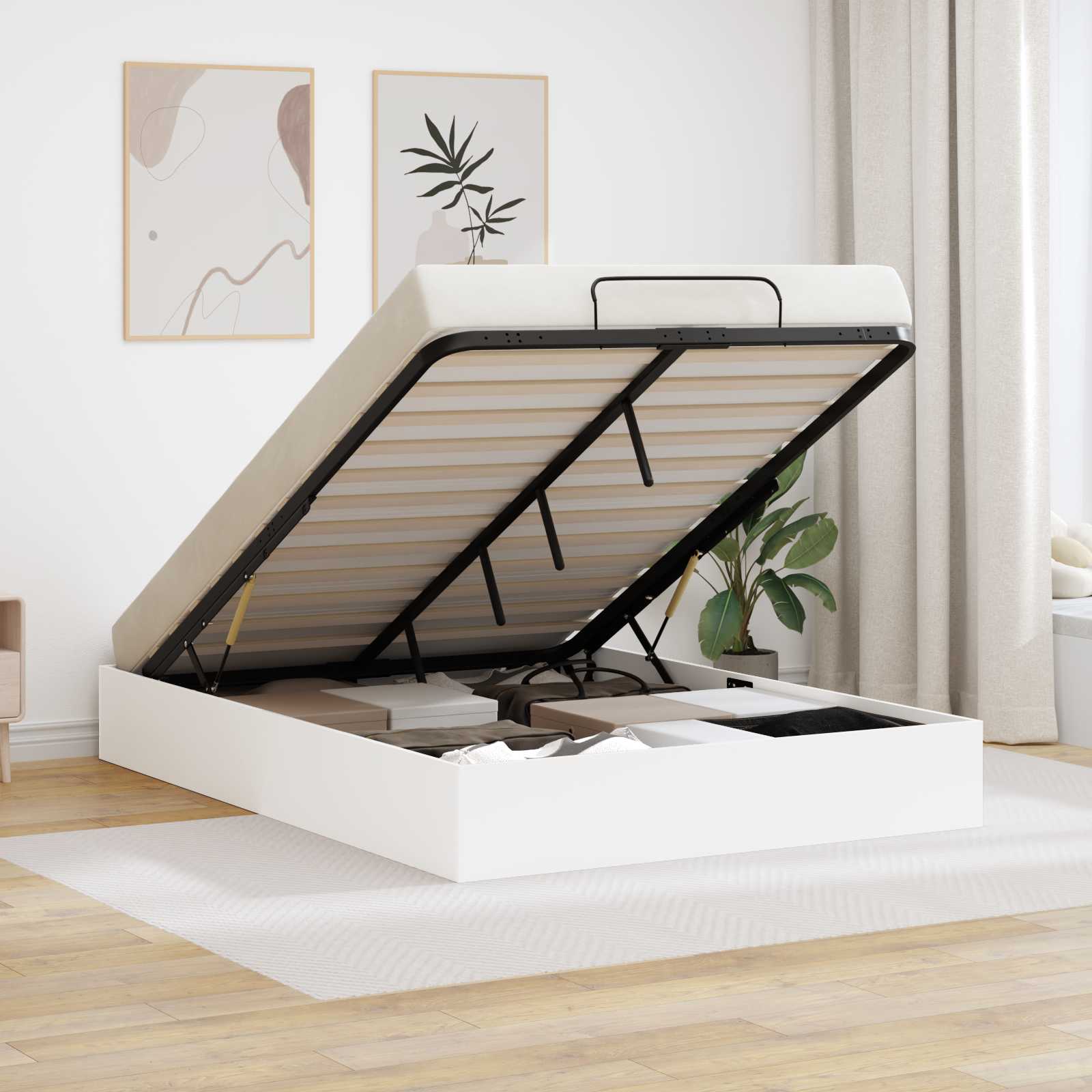 Κρεβάτι Οθωμανικού Τύπου με αποθήκευση Λευκός 203 x 120 x 25 εκ