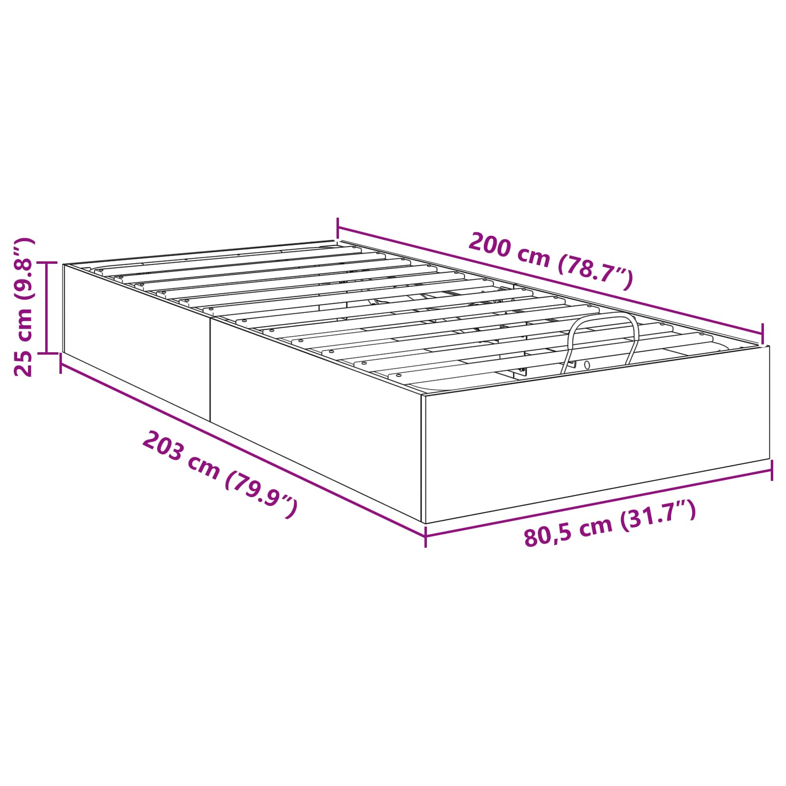 Κρεβάτι Οθωμανικού Τύπου Καπνιστό Δρύς 80,5 x 200 εκ - Pakobazaar