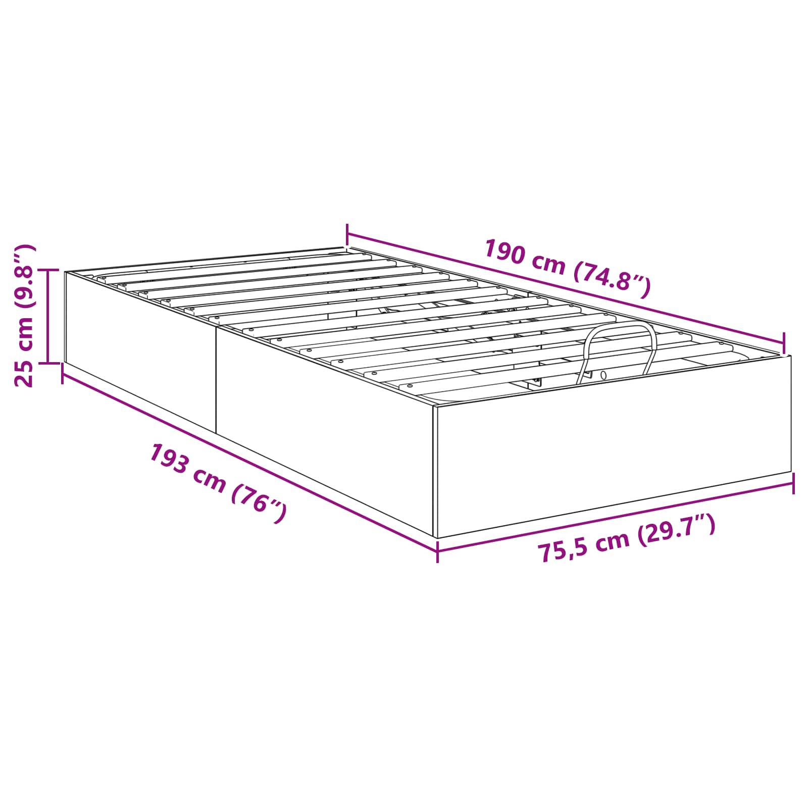 Κρεβάτι Οθωμανικού Τύπου με αποθήκευση Λευκός 75,5 x 190 εκ