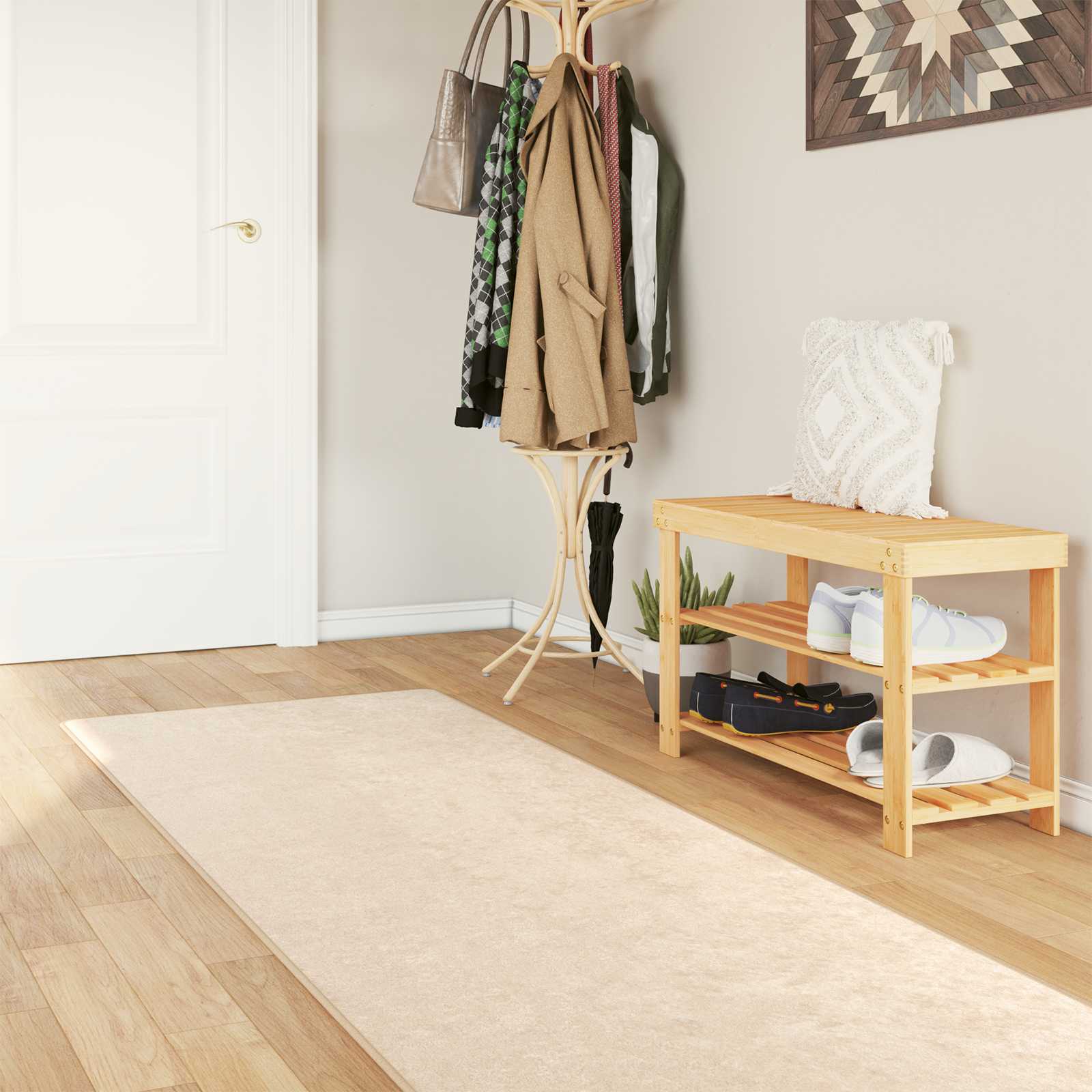 Χαλί Τύπωμα Κρεμ 300 x 100 cm Πολυέστερ και PVC - Pakobazaar
