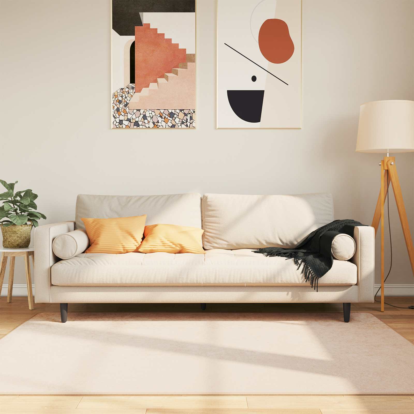 Χαλί Τύπωμα Κρεμ 170 x 120 εκ. Πολυέστερ και PVC - Pakobazaar