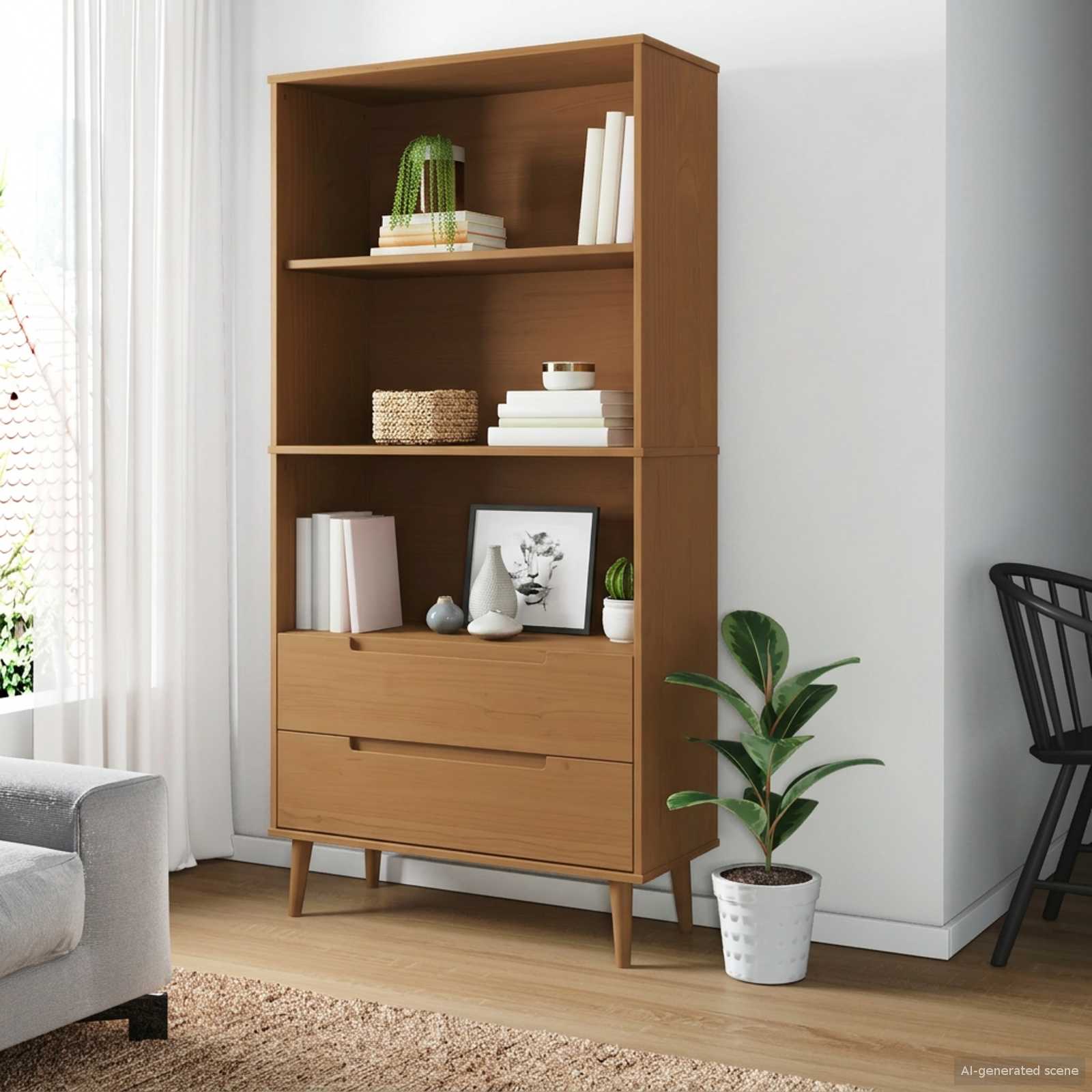 Βιβλιοθήκη MOLDE 85 x 35 x 170,5 εκ Μασίφ Ξύλο Πεύκου Καραμέλα