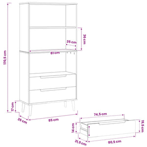Βιβλιοθήκη MOLDE 85 x 35 x 170,5 εκ Μασίφ Ξύλο Πεύκου Καραμέλα - Pakobazaar