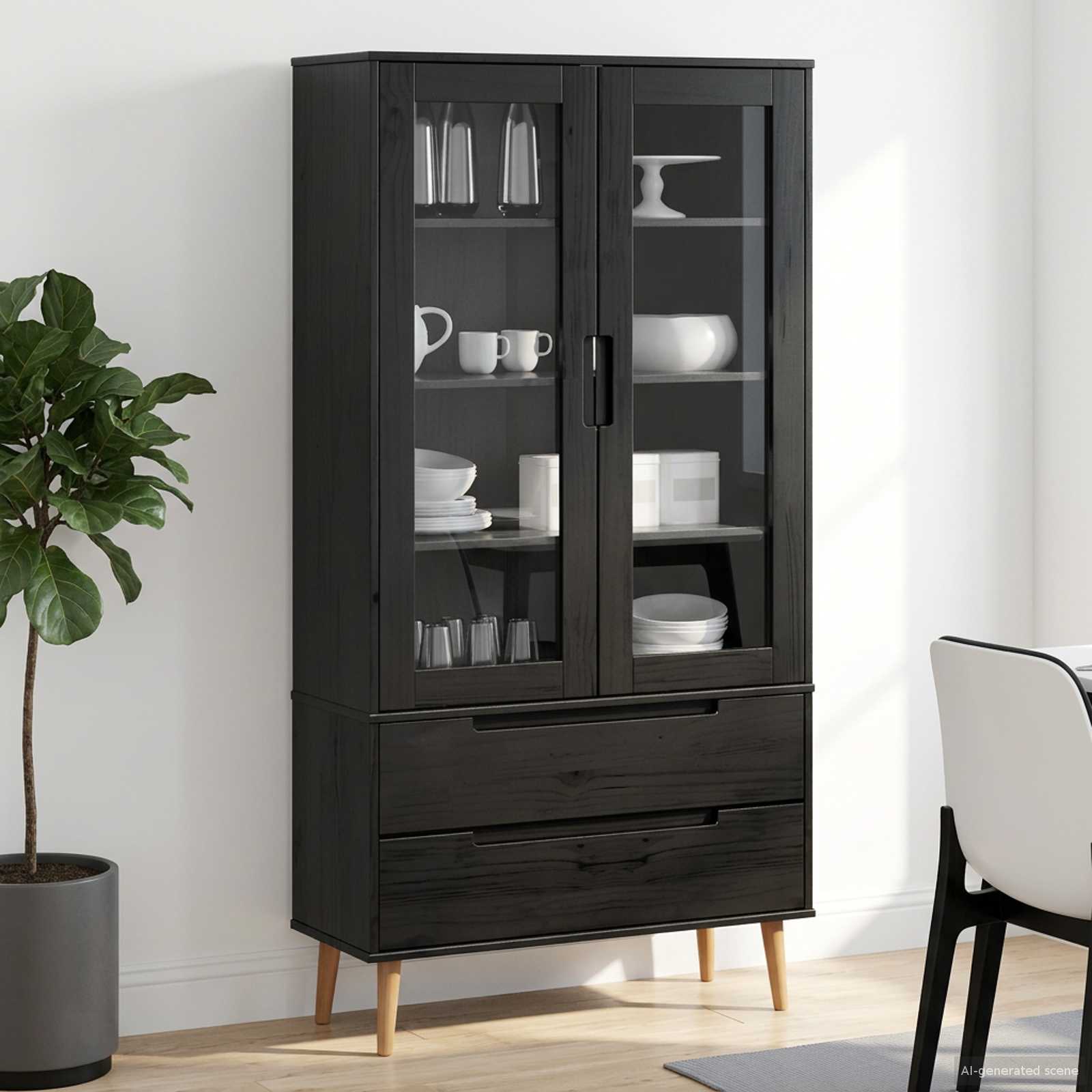 Γυάλινη Βαθιά Ντουλάπα Μαύρο 90 x 35 x 175 εκ - Pakobazaar