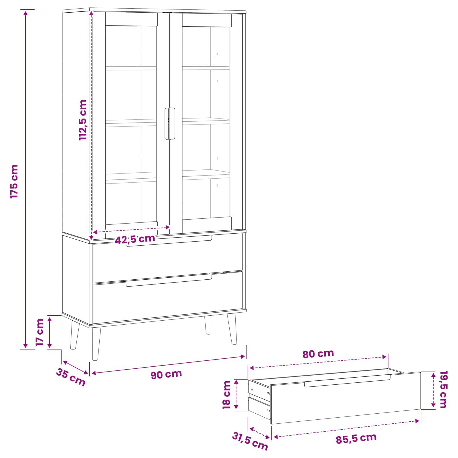 Γυάλινη Βαθιά Ντουλάπα Μαύρο 90 x 35 x 175 εκ - Pakobazaar