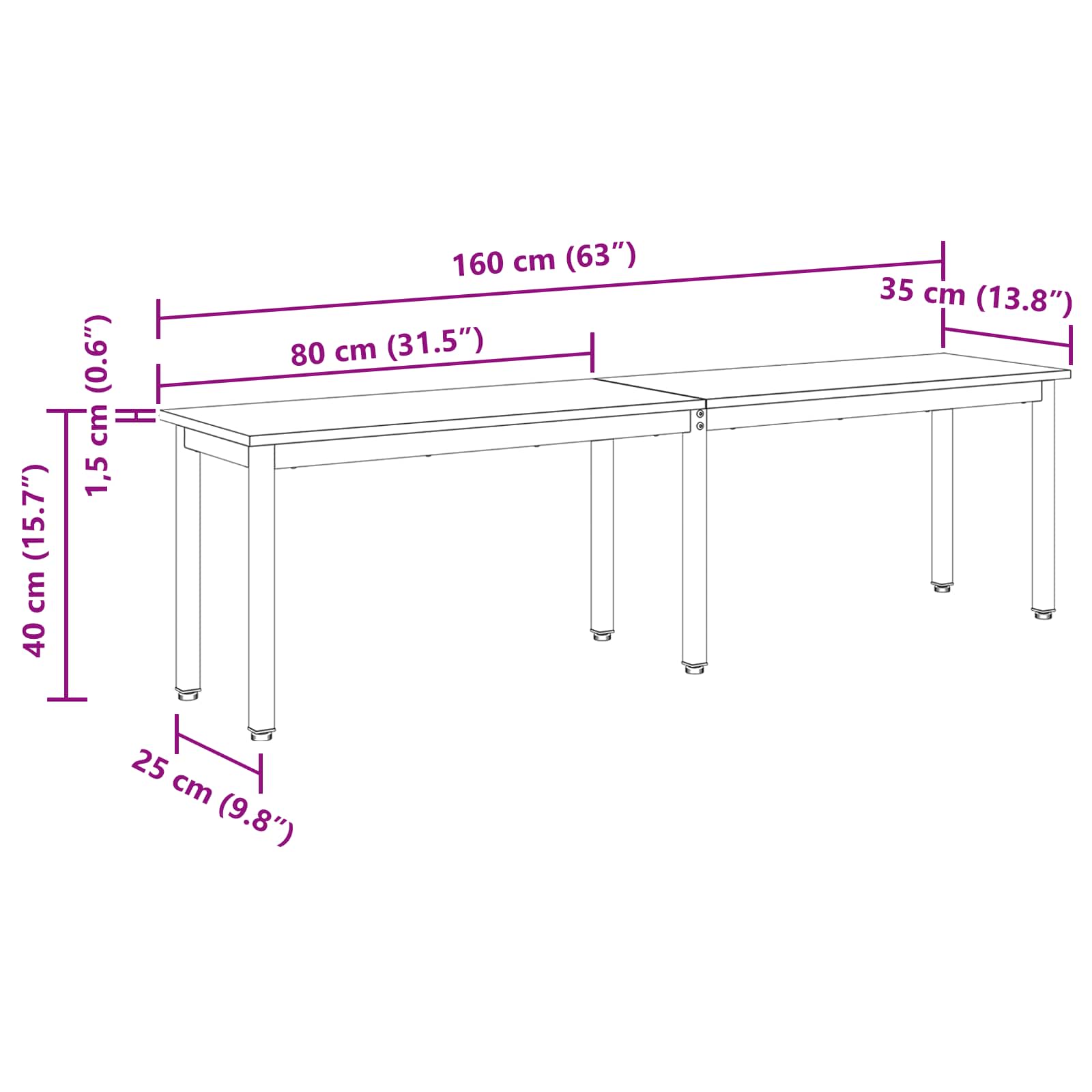 παγκάκι Μαύρη Οξυά 160 x 35 x 45 cm Επεξεργασμένο ξύλο - Pakobazaar