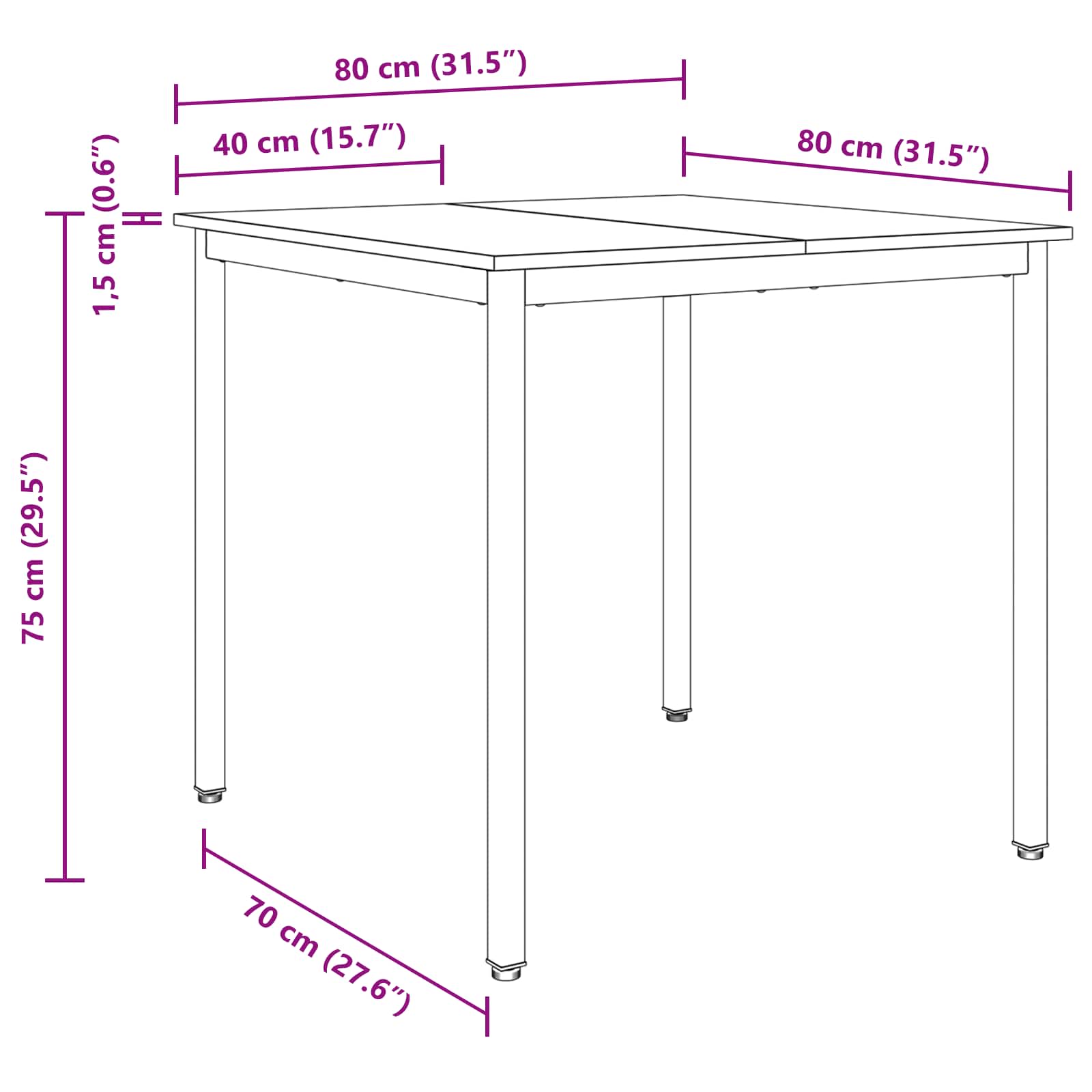 Τραπεζαρίες 80 x 80 x 75 cm ΜΕΤΑΛΛΟ - Pakobazaar