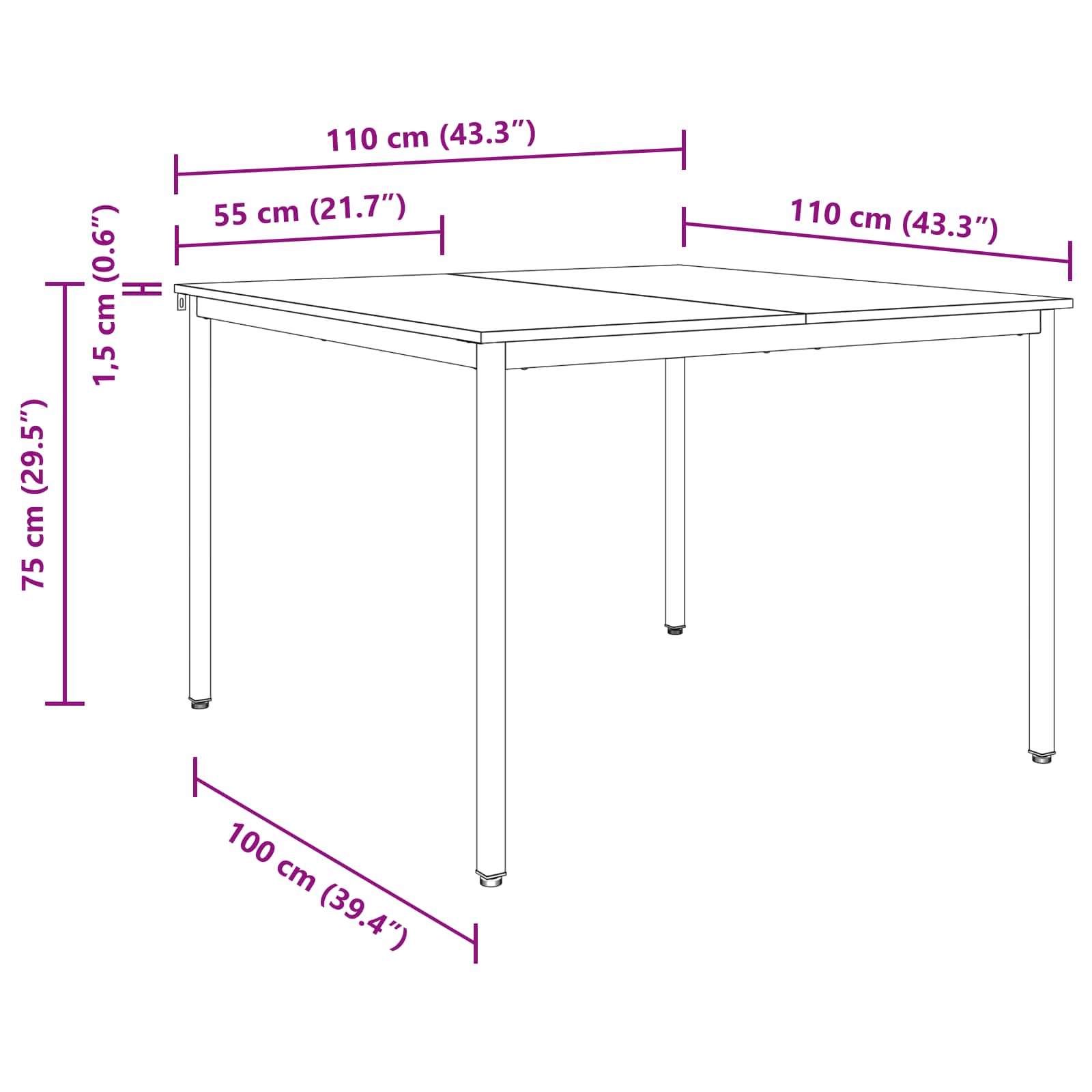 Τραπεζαρίες 110 x 110 x 75 cm ΜΕΤΑΛΛΟ
