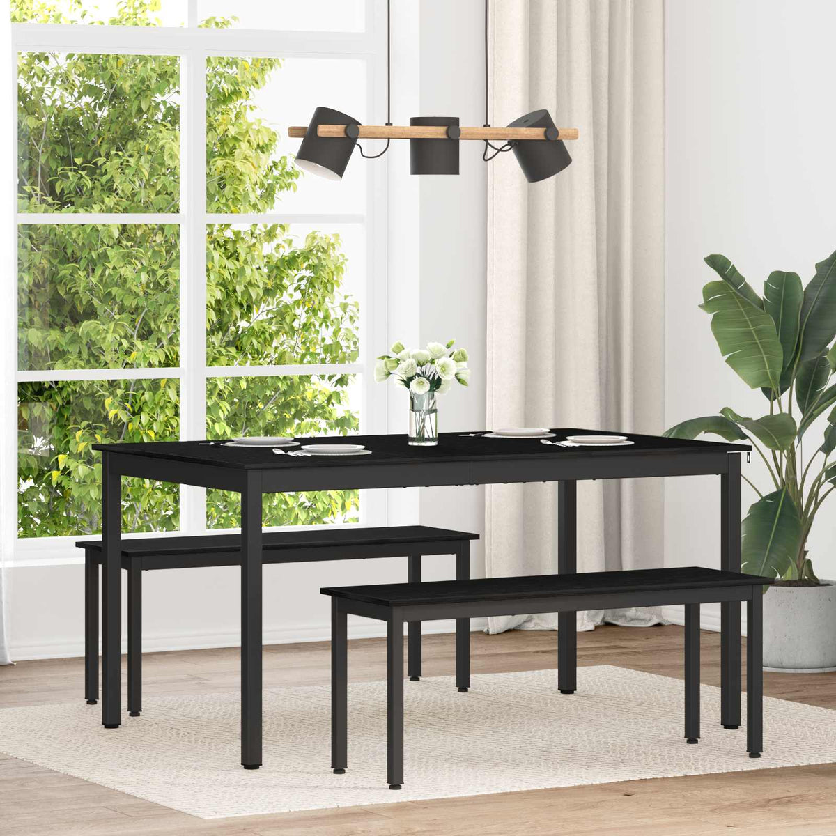 Τραπεζαρίες 150 x 90 x 75 cm Επεξεργασμένο Ξύλο Μαύρη Δρυς - Pakobazaar