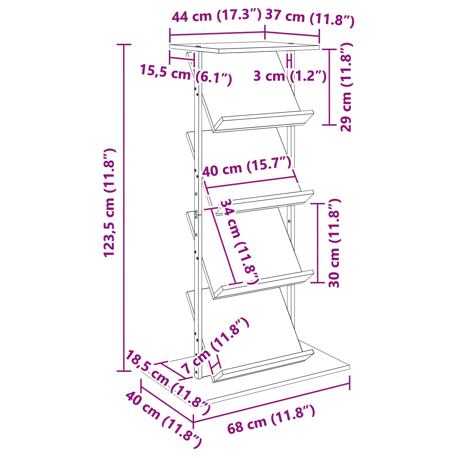 Ράφι Περιοδικών με ράφι Γκρίζο Σονομα 68 x 40 x 123.5 εκ. - Pakobazaar