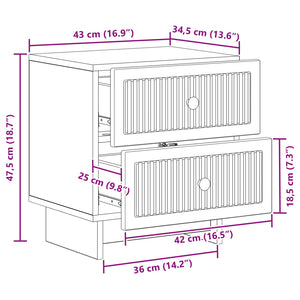 Κομοδίνο 2 pcs Μαύρο 43 x 34,5 x 47,5 εκ Επεξεργασμένο Ξύλο - Pakobazaar