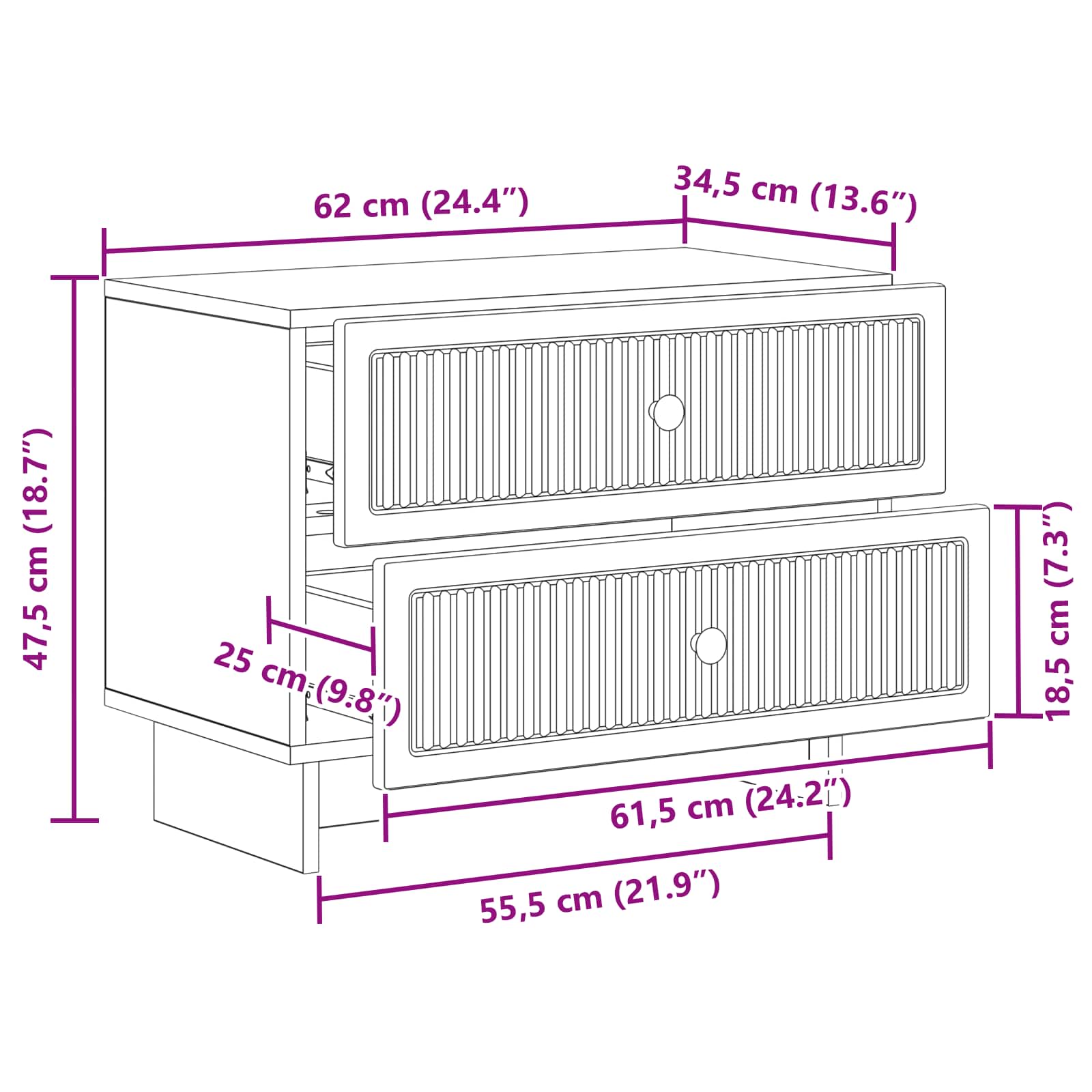 Κομοδίνο Λευκό 62 x 34,5 x 47,5 εκ Επεξεργασμένο Ξύλο - Pakobazaar