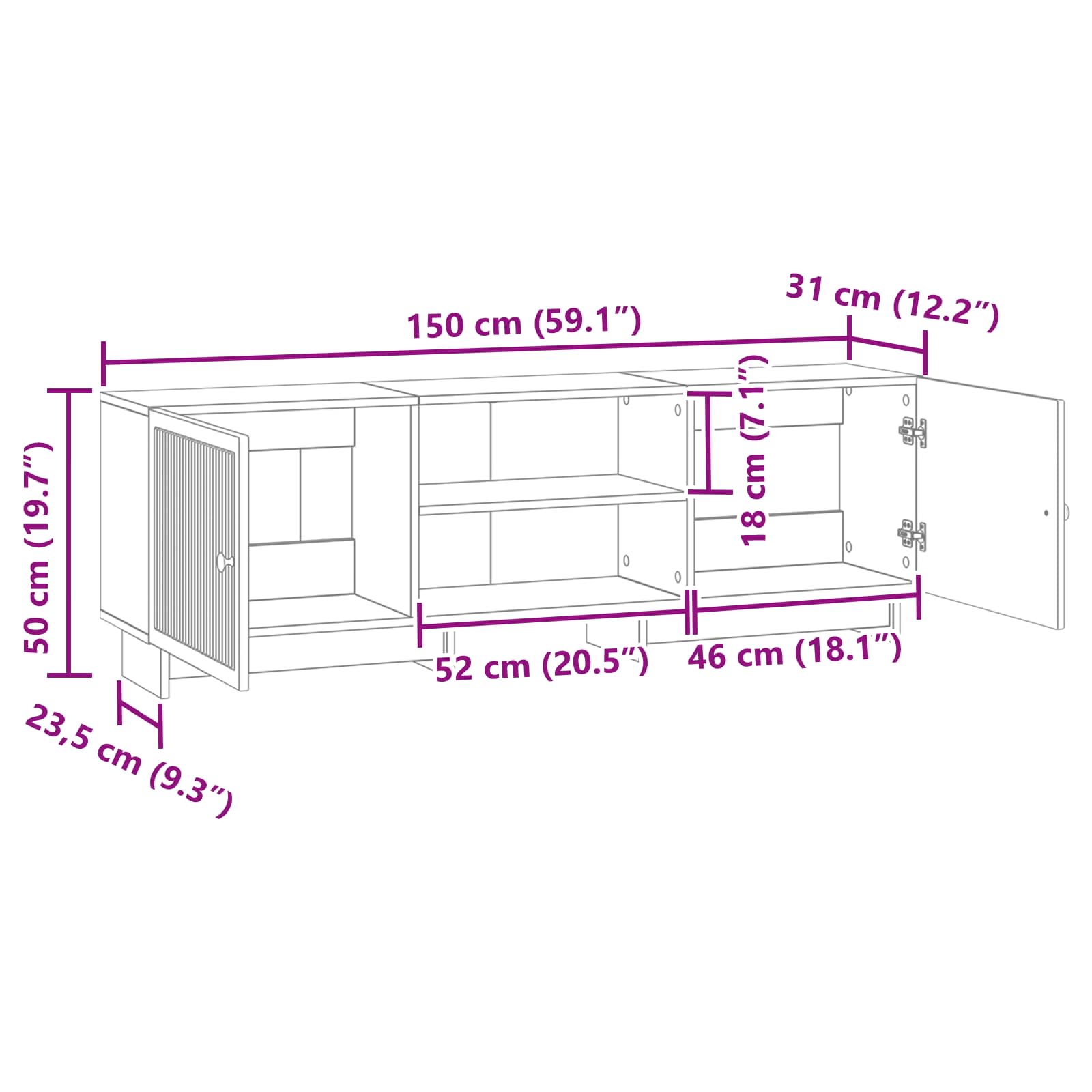 Ντουλάπι TV Λευκός 150 x 31 x 50 εκ. - Pakobazaar