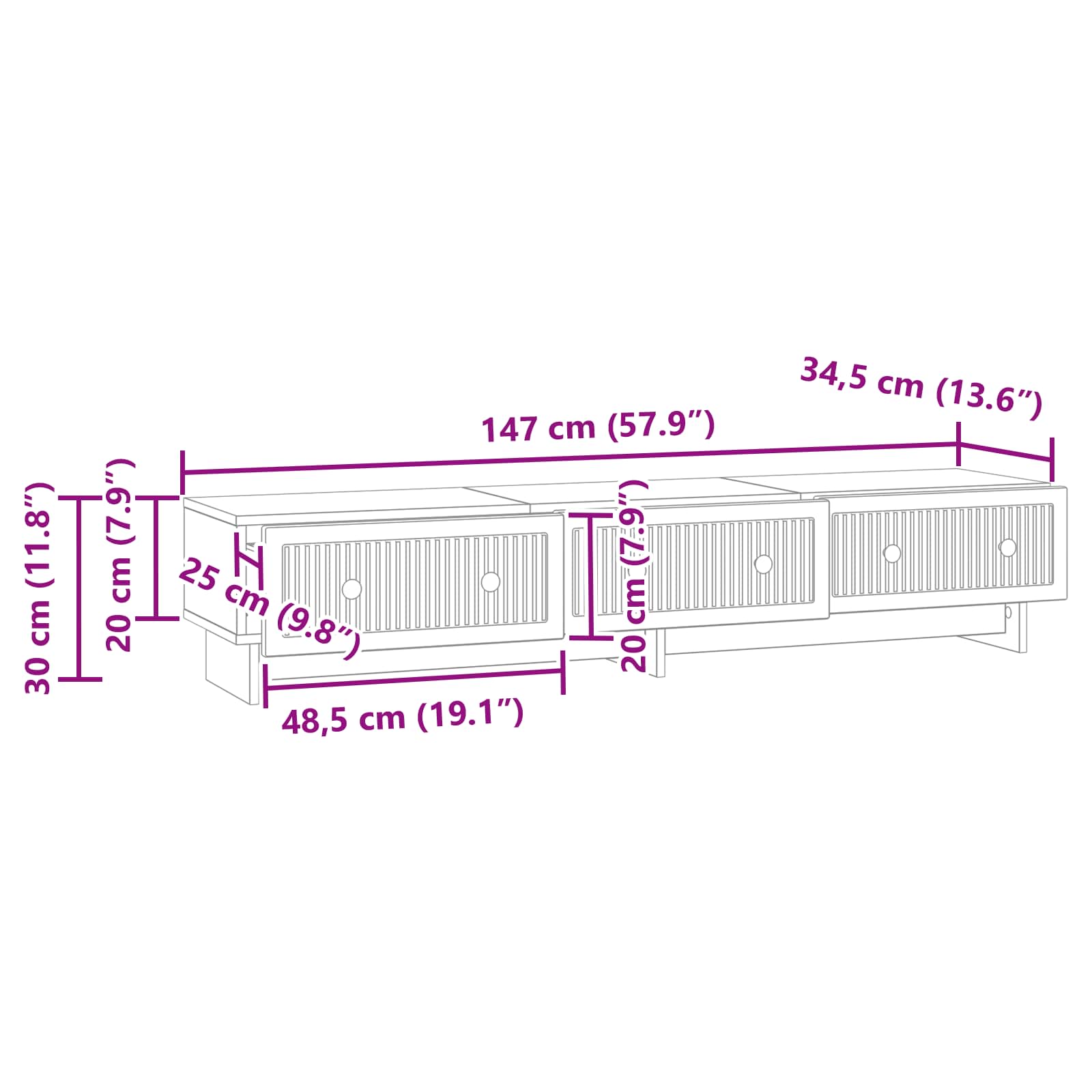 Ντουλάπι TV με συρτάρι Γκρι Σκυροδέματος 147 x 34,5 x 30 εκ - Pakobazaar