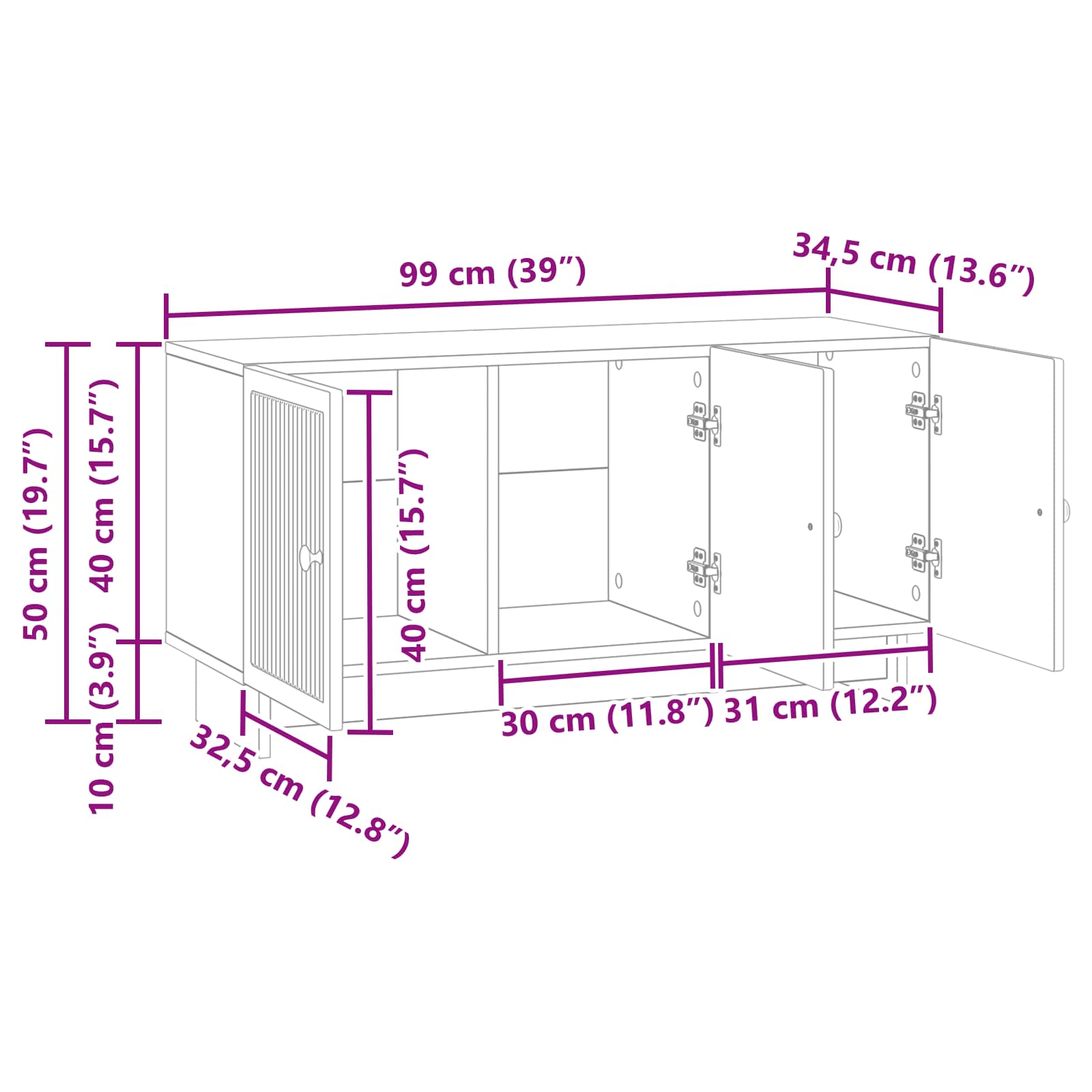 Ντουλάπι TV Λευκό 99 x 34,5 x 50 εκ. Επεξεργασμένο Ξύλο - Pakobazaar