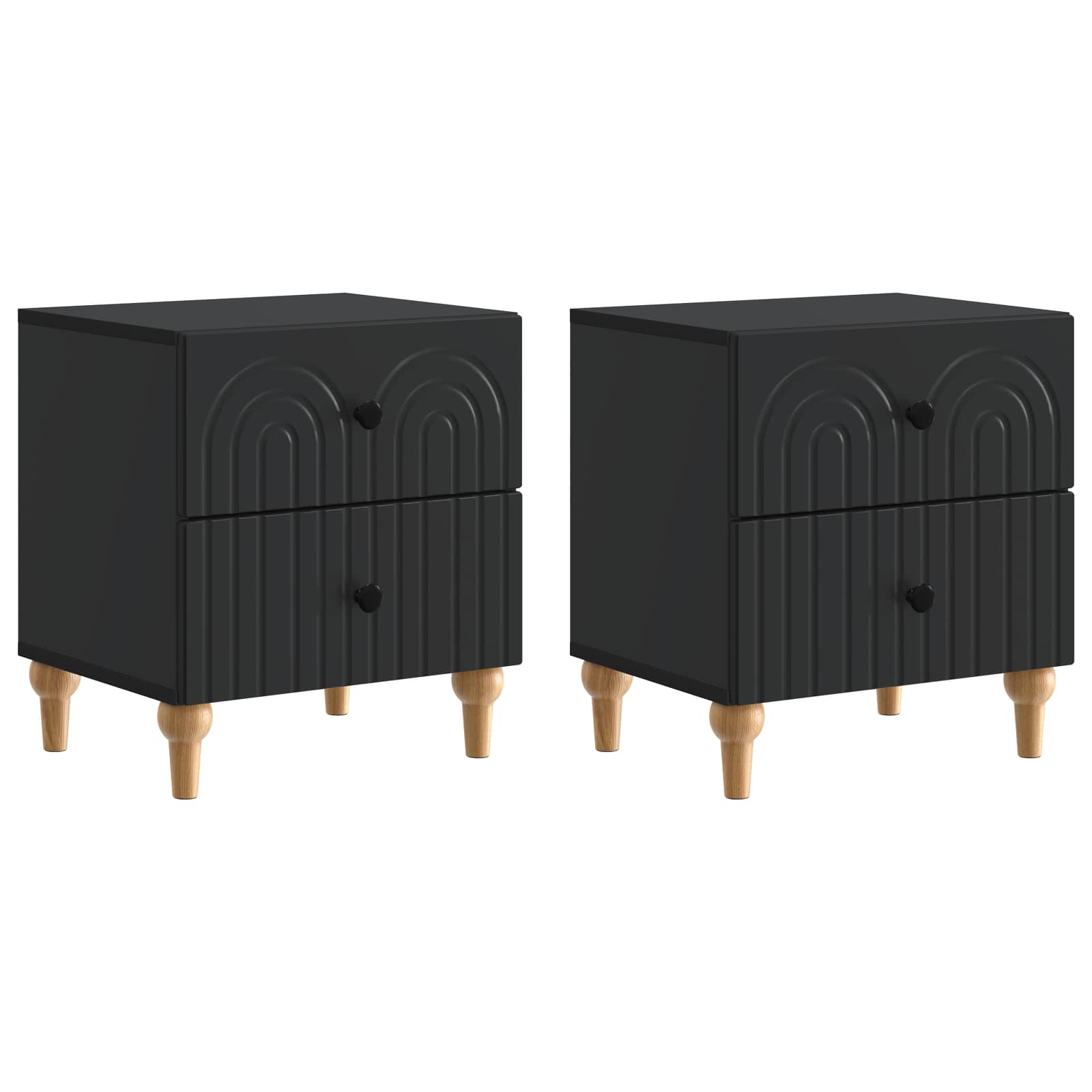 Κομοδίνο 2 pcs Μαύρο 43 x 34,5 x 48 εκ Επεξεργασμένο Ξύλο - Pakobazaar
