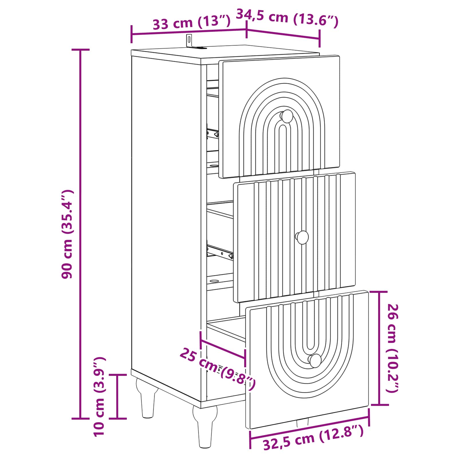 Ντουλάπι με Συρτάρια Λευκό 33 x 34,5 x 90 εκ Επεξεργασμένο Ξύλο - Pakobazaar