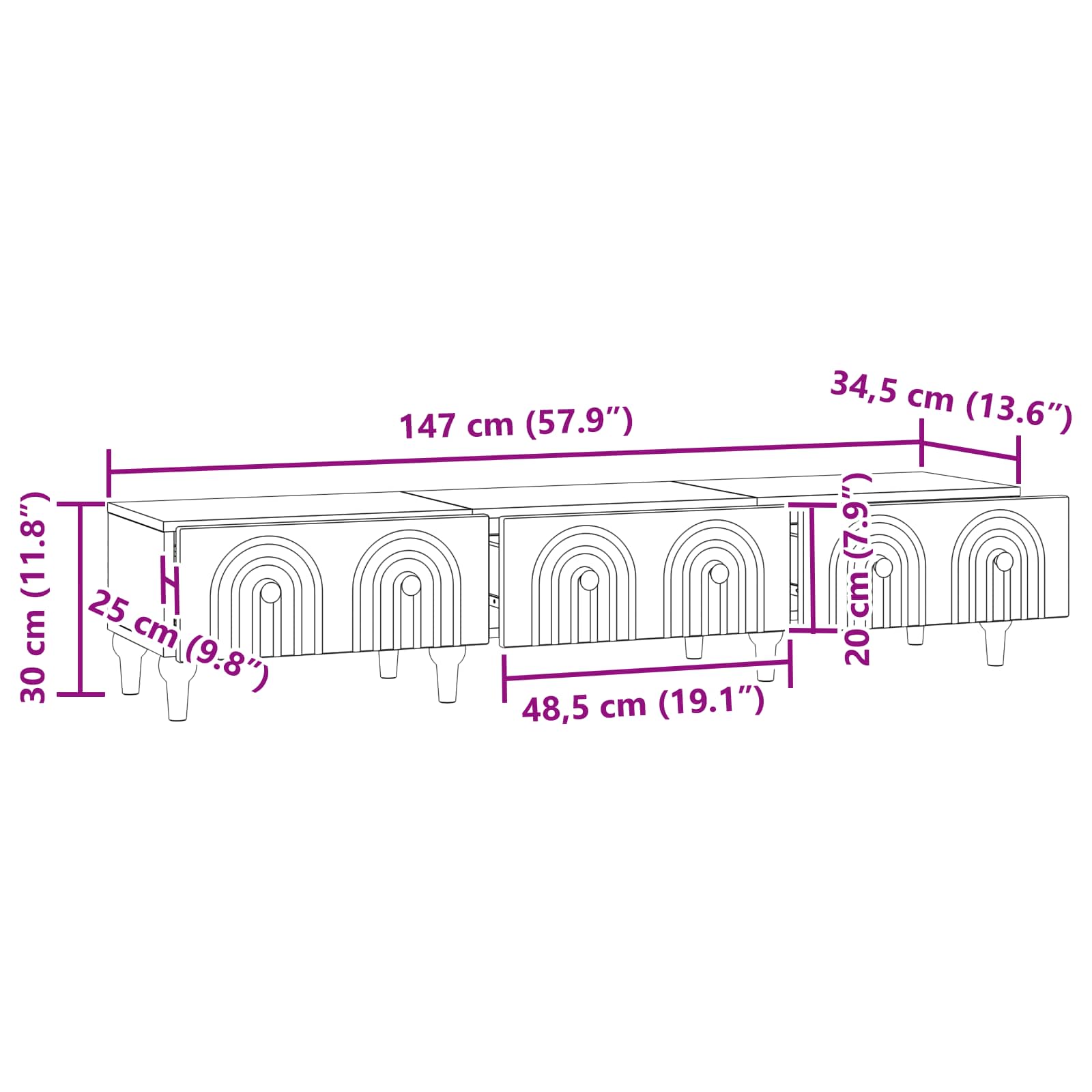 Ντουλάπι TV Μαύρο 147 x 34,5 x 30 εκ Επεξεργασμένο Ξύλο - Pakobazaar