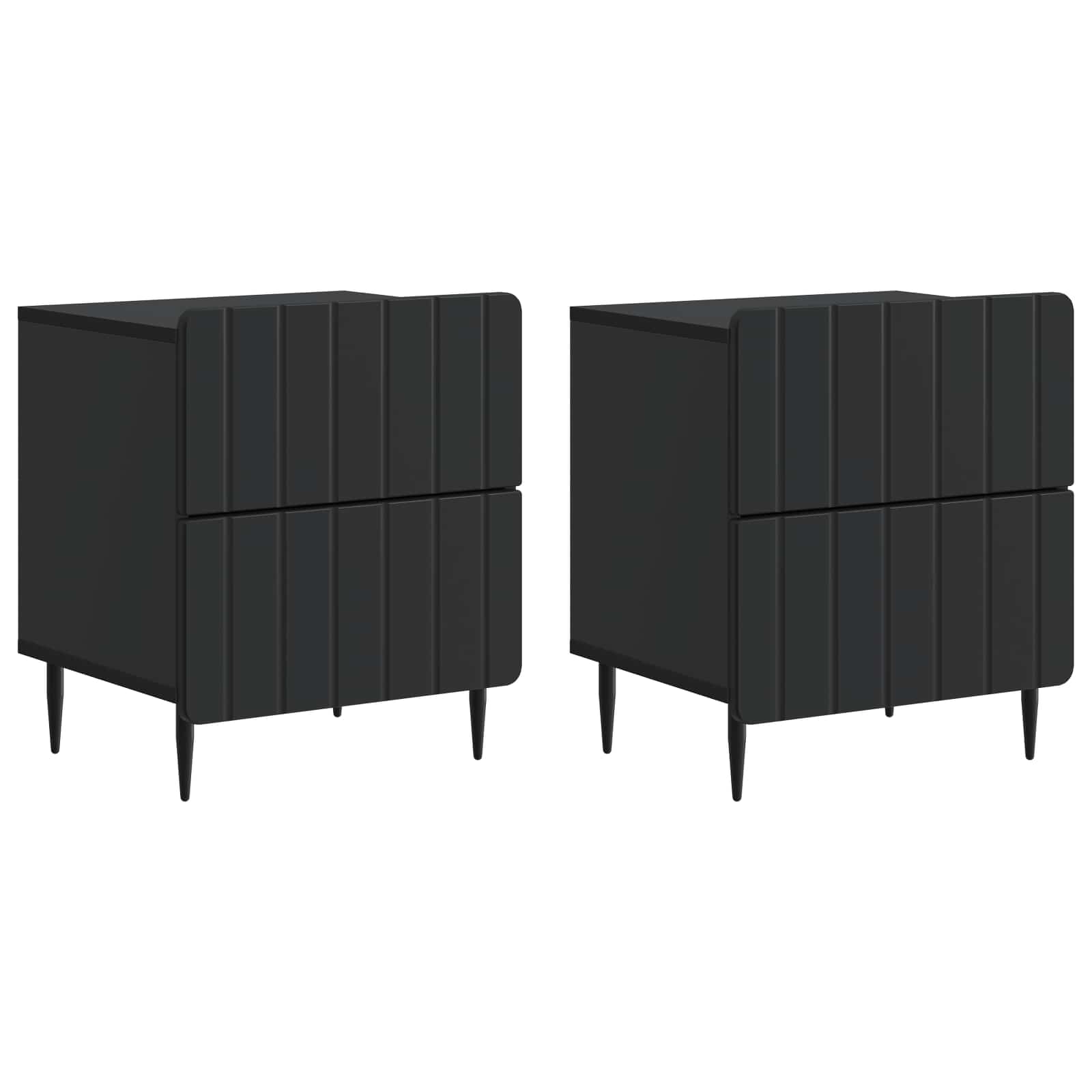 Κομοδίνο 2 pcs Μαύρο 43 x 34,5 x 49,5 εκ Επεξεργασμένο Ξύλο - Pakobazaar