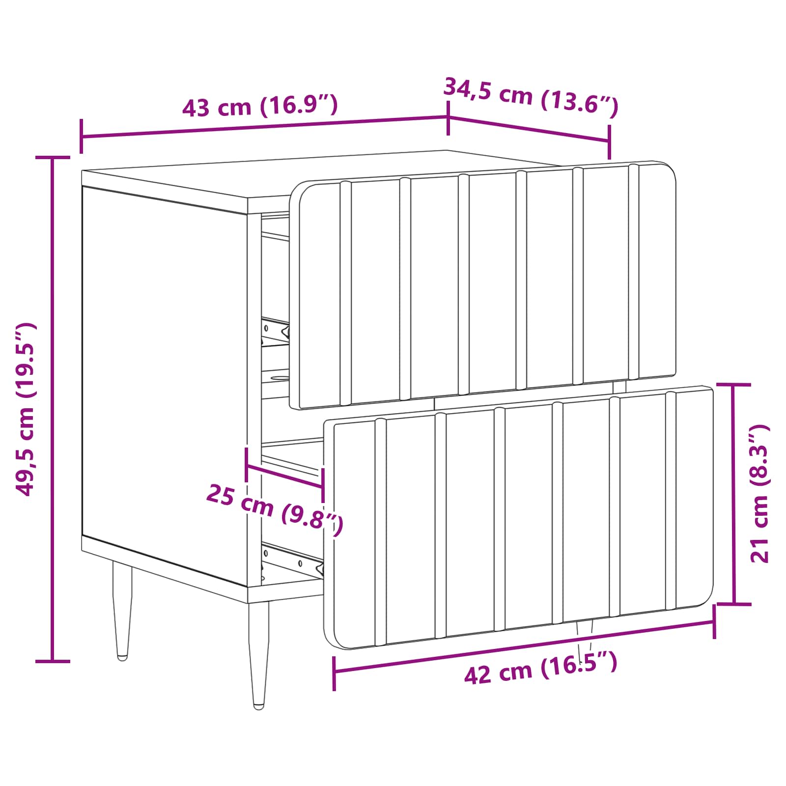 Κομοδίνο με συρτάρι 2 pcs Sonoma Δρυς 43 x 34,5 x 49,5 εκ - Pakobazaar