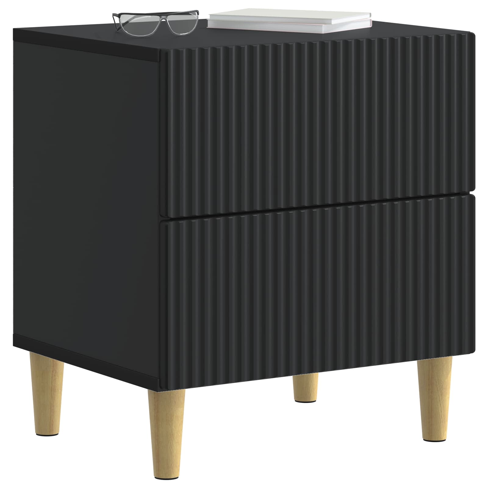 Κομοδίνο 2 pcs Μαύρο 43 x 34,5 x 48 εκ Επεξεργασμένο Ξύλο - Pakobazaar