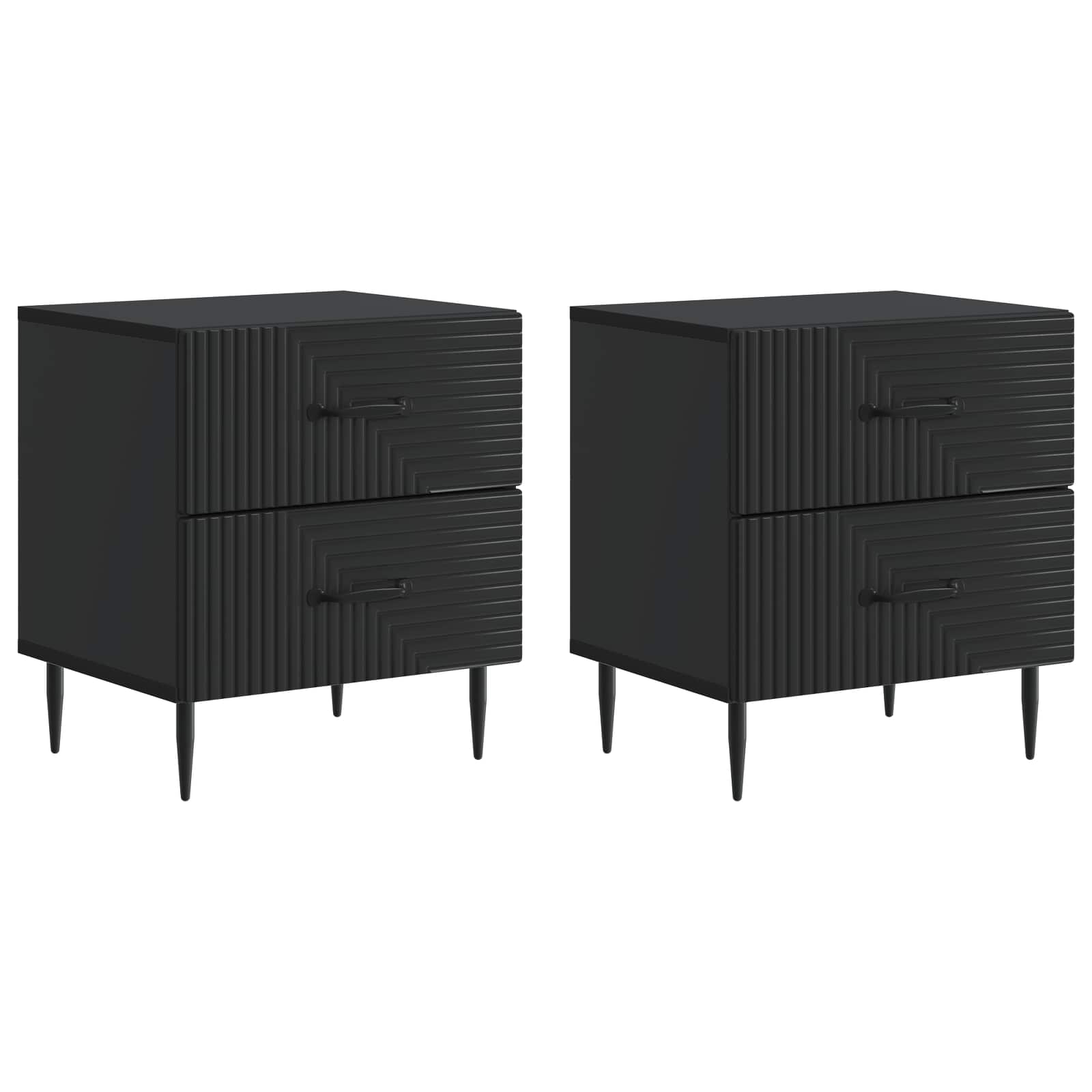 Κομοδίνο 2 pcs Μαύρο 43 x 34,5 x 47,5 εκ Επεξεργασμένο Ξύλο - Pakobazaar