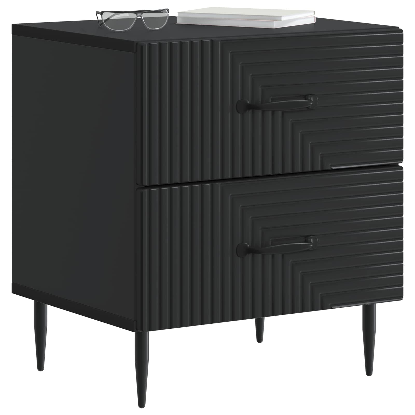Κομοδίνο 2 pcs Μαύρο 43 x 34,5 x 47,5 εκ Επεξεργασμένο Ξύλο - Pakobazaar