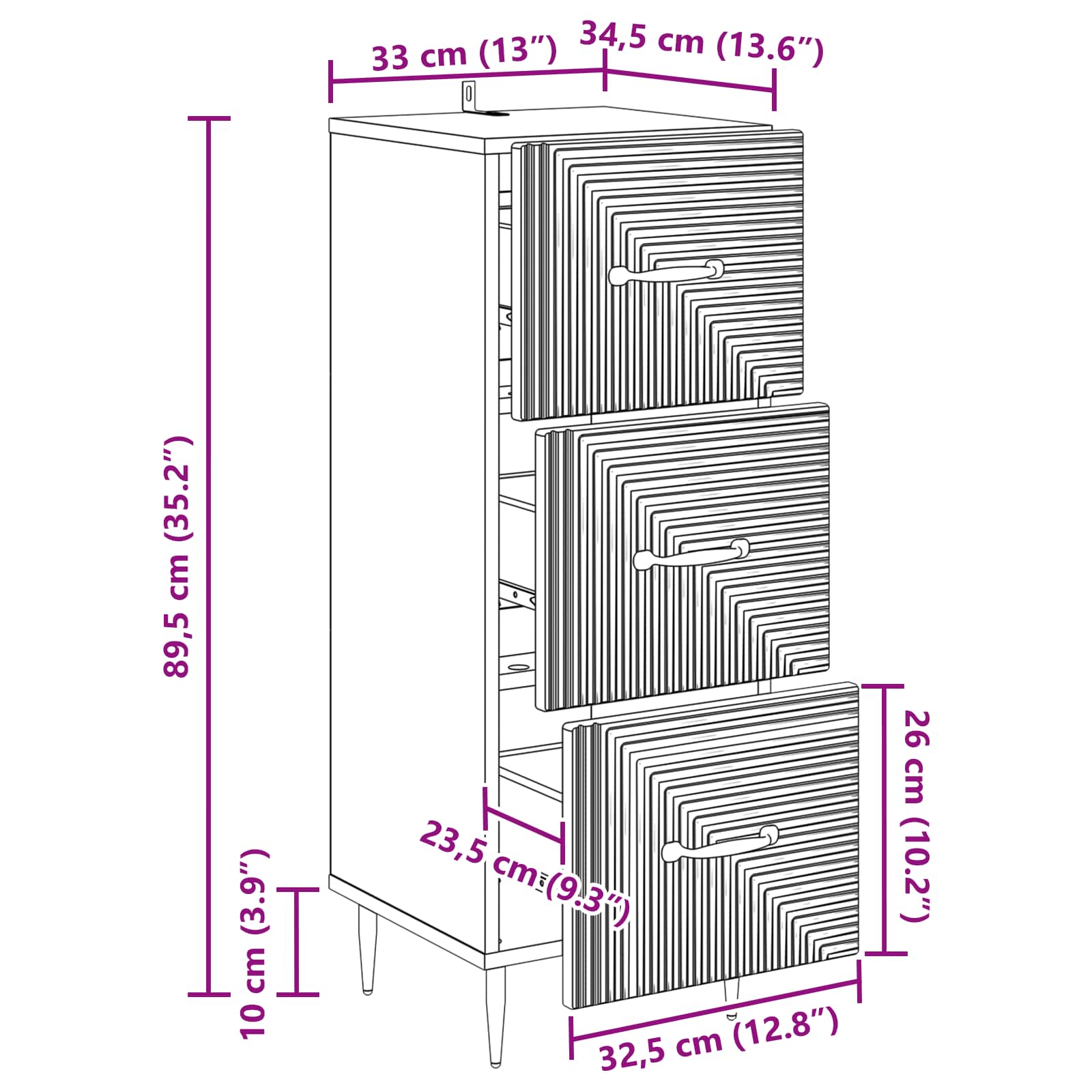 Ντουλάπι με Συρτάρια Sonoma Δρυς 33 x 34,5 x 89,5 εκ - Pakobazaar