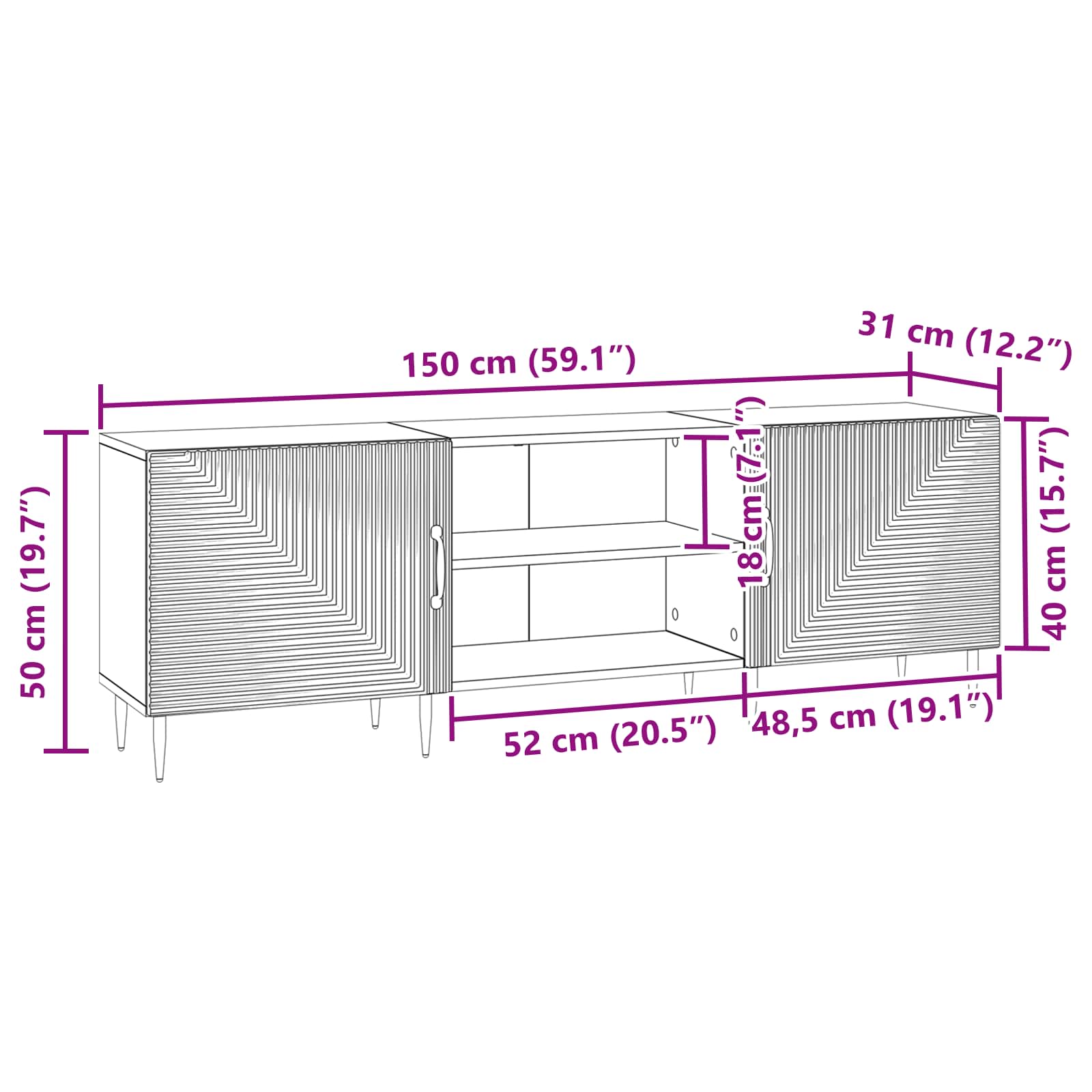Ντουλάπι TV Γκρι Sonoma 150 x 31 x 50 εκ. Επεξεργασμένο Ξύλο - Pakobazaar