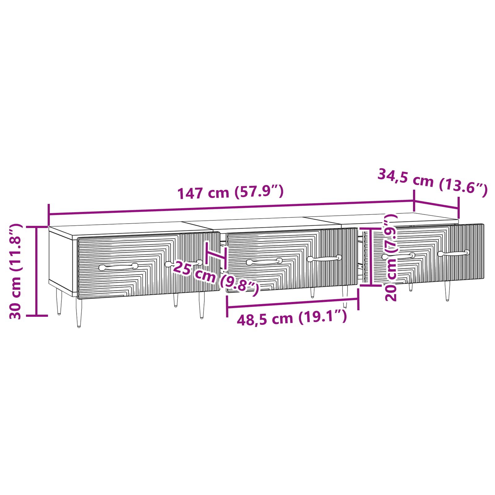 Ντουλάπι TV με συρτάρι Γκρι Σκυροδέματος 147 x 34,5 x 30 εκ - Pakobazaar