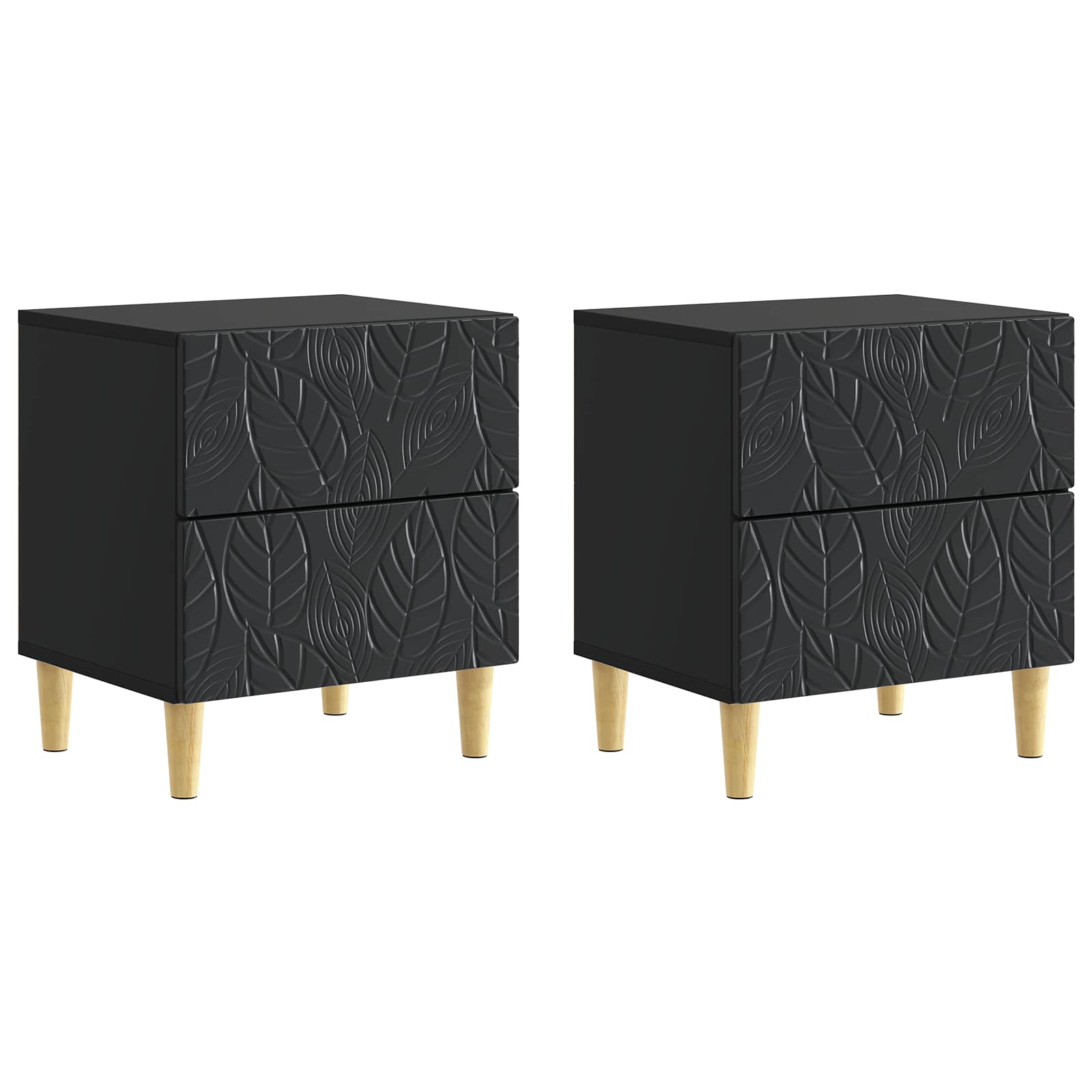Κομοδίνο 2 pcs Μαύρο 43 x 34,5 x 48 εκ Επεξεργασμένο Ξύλο - Pakobazaar