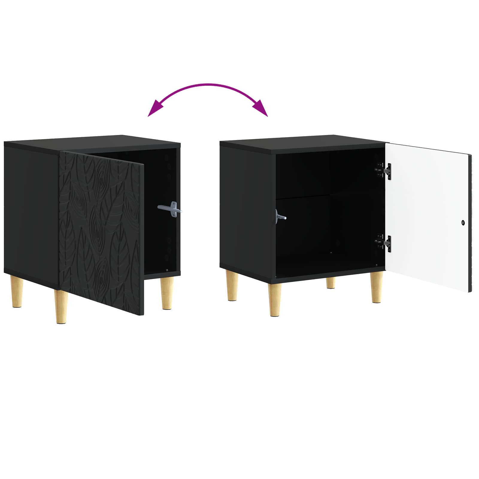 Κομοδίνο 2 pcs Μαύρο 43 x 34,5 x 50 εκ Επεξεργασμένο Ξύλο - Pakobazaar