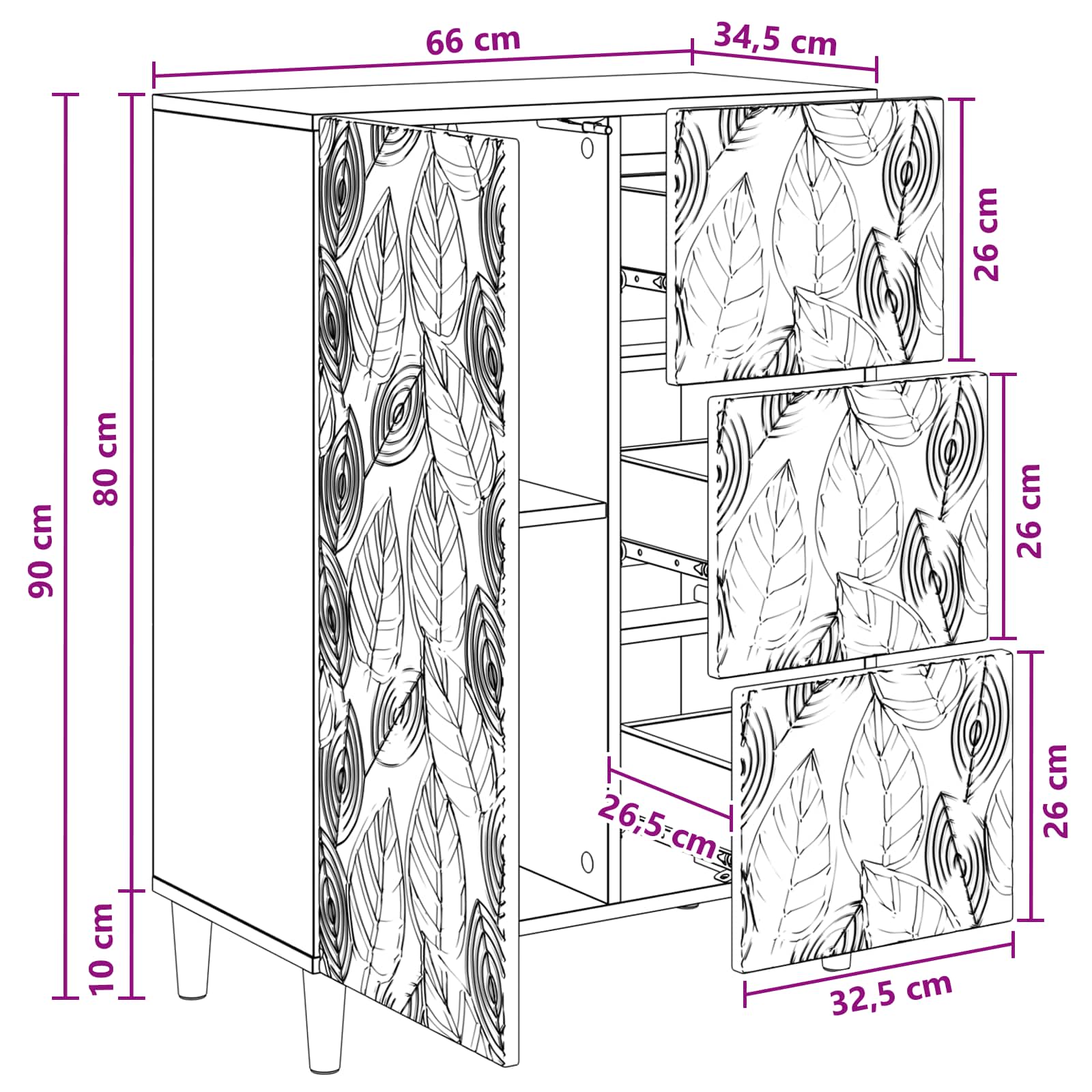 Πλαϊνό γραφείο Sonoma Δρυς 66 x 34,5 x 90 εκ Επεξεργασμένο Ξύλο - Pakobazaar