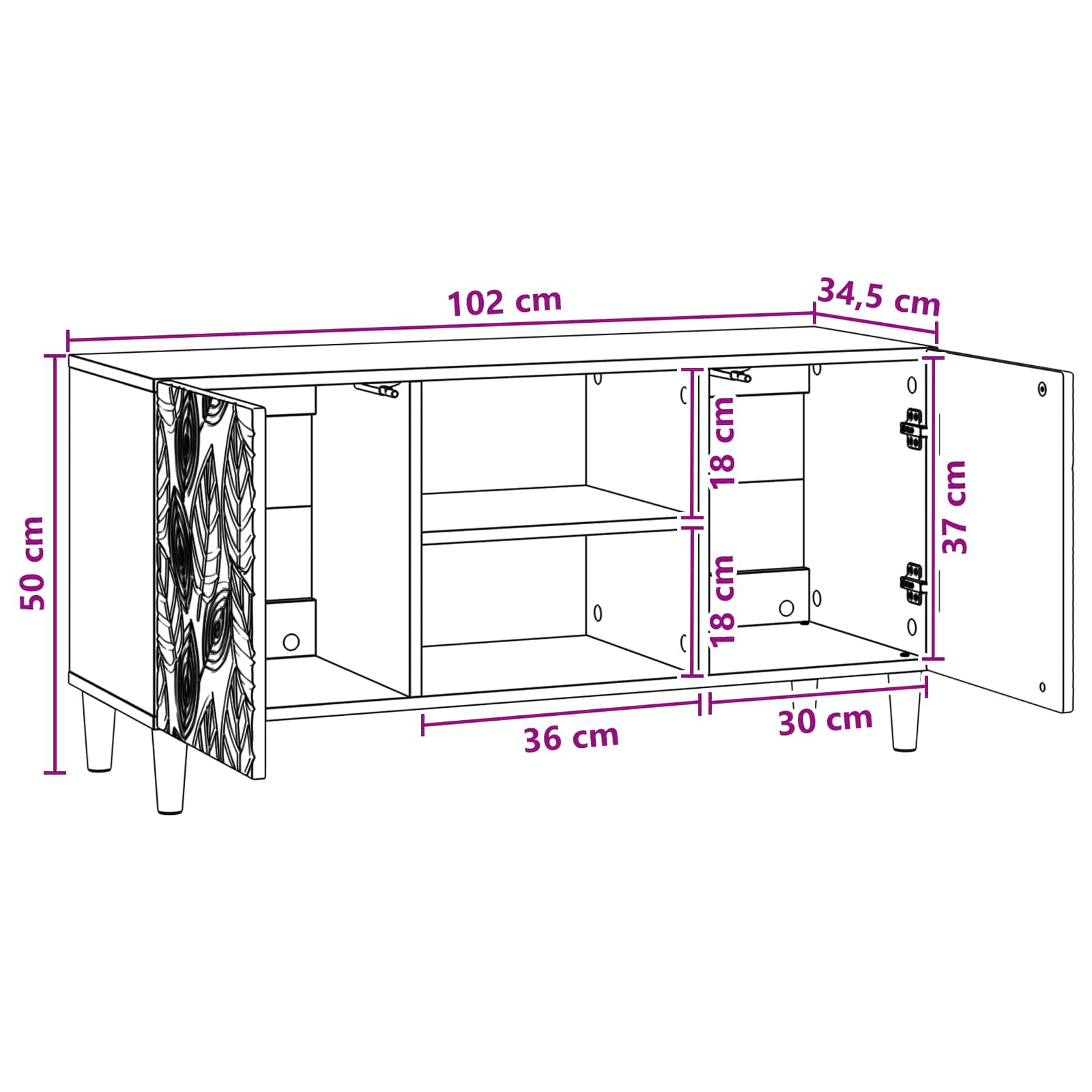 Ντουλάπι TV 102 x 34,5 x 50 εκ. Καπνισμένο Ξύλο Δρυός - Pakobazaar