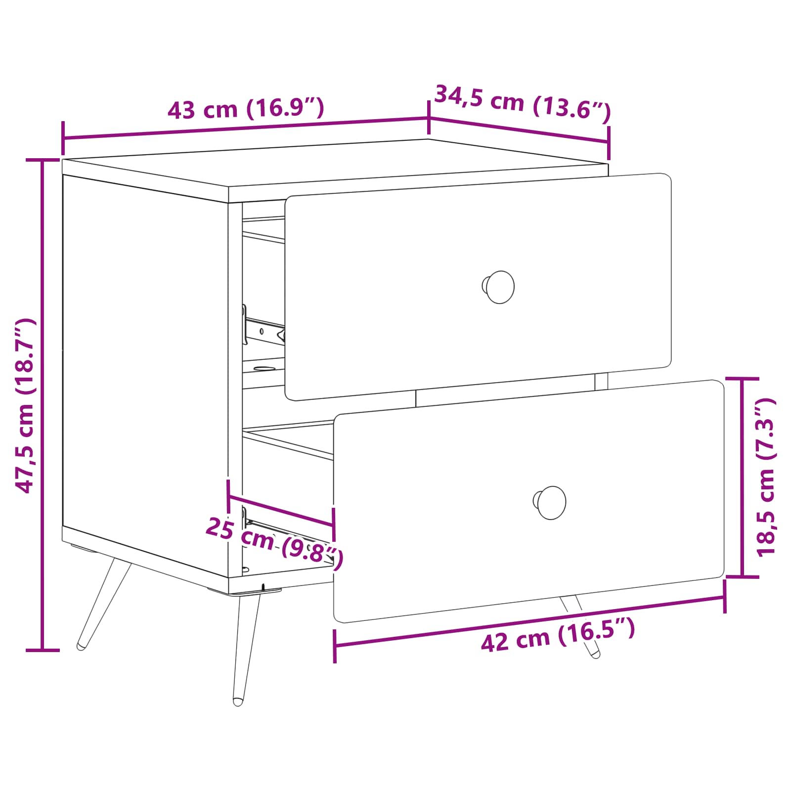 Κομοδίνο με συρτάρι 2 pcs Γκρι Σκυροδέματος 43 x 34,5 x 47,5 εκ - Pakobazaar