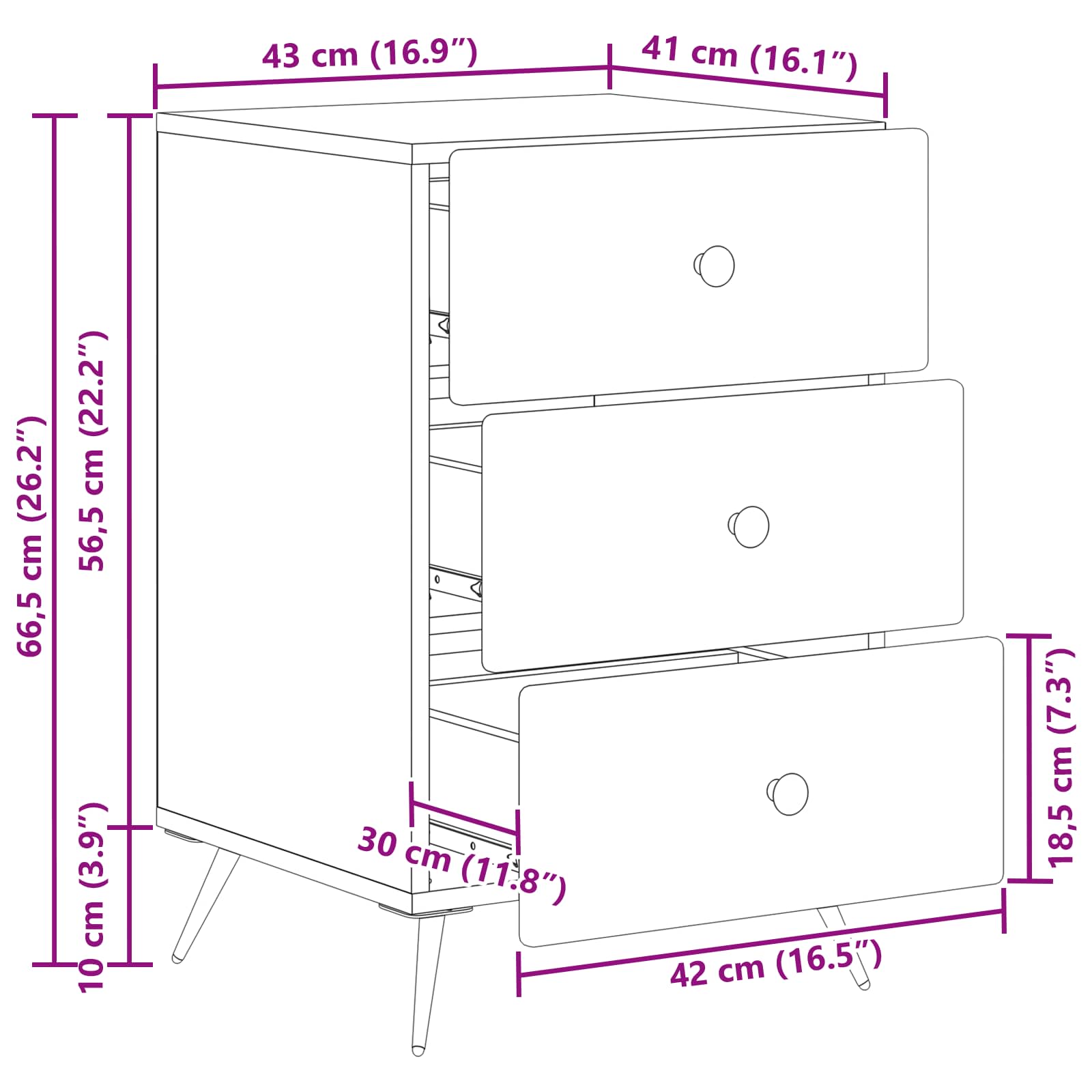 Κομοδίνο με συρτάρι Λευκό 43 x 41 x 66,5 εκ. Επεξεργασμένο Ξύλο - Pakobazaar