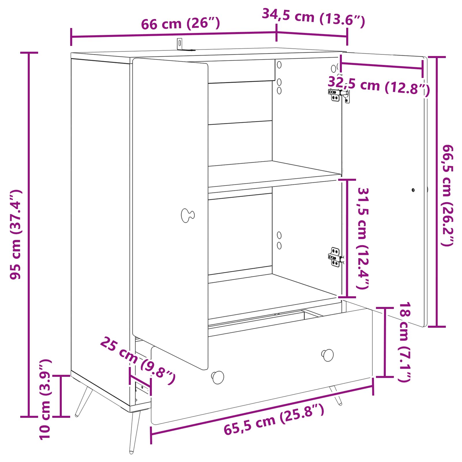 Πλαϊνό γραφείο με συρτάρι Sonoma Δρυς 66 x 34,5 x 95 εκ. - Pakobazaar