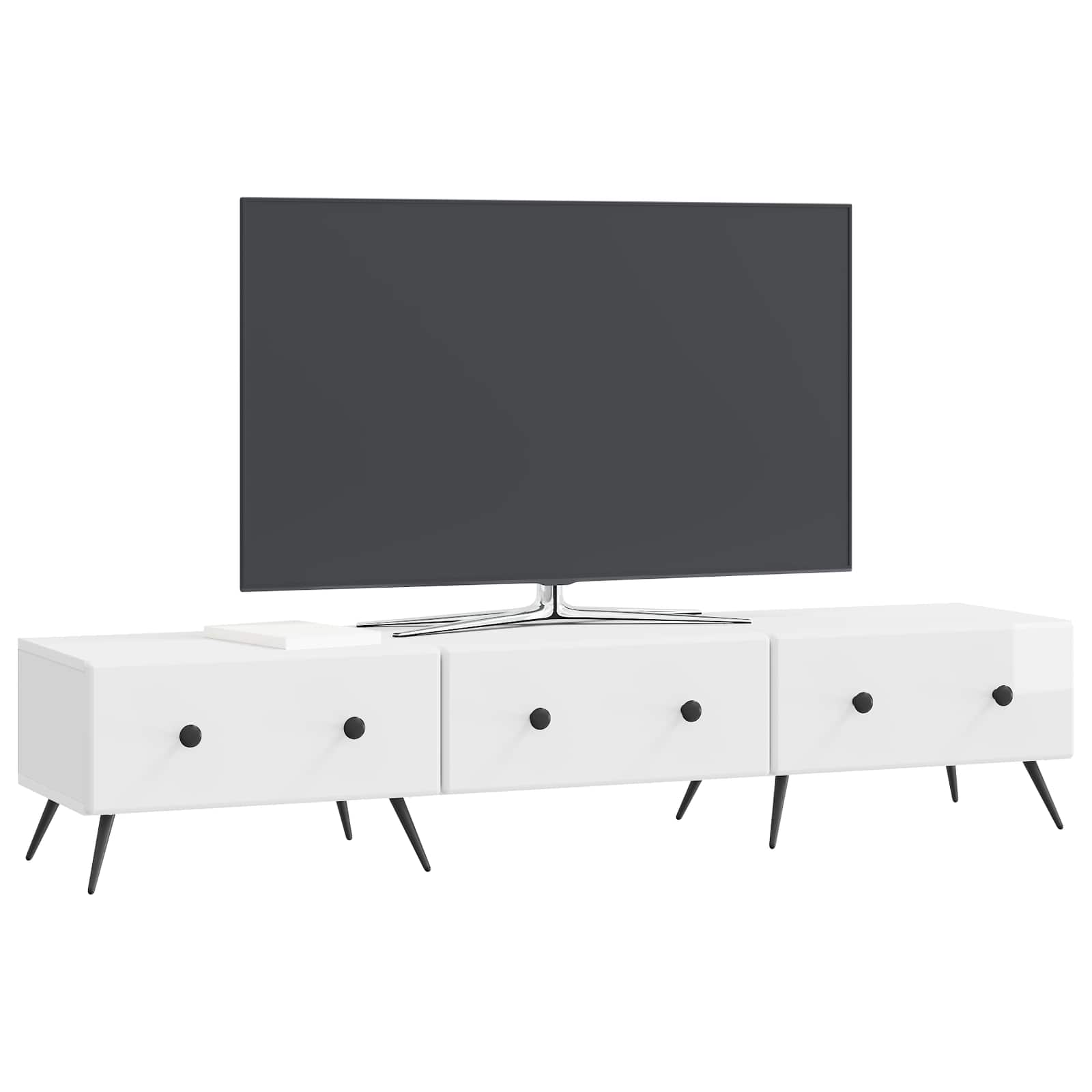 Ντουλάπι TV με συρτάρι Γυαλιστερό Λευκό 147 x 34,5 x 30 εκ - Pakobazaar