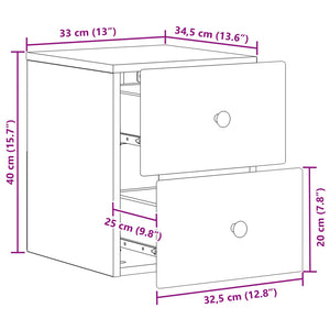 Τοίχου Κρεμαστό Κομοδίνο 2 pcs Μαύρο 34,5 x 33 x 40 εκ - Pakobazaar