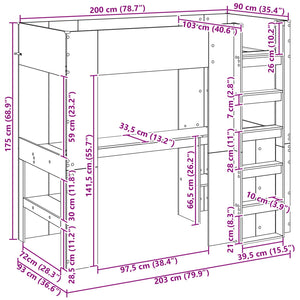 Σκελετός κουκέτας με γραφείο Δρύς Sonoma 90 x 200 cm - Pakobazaar